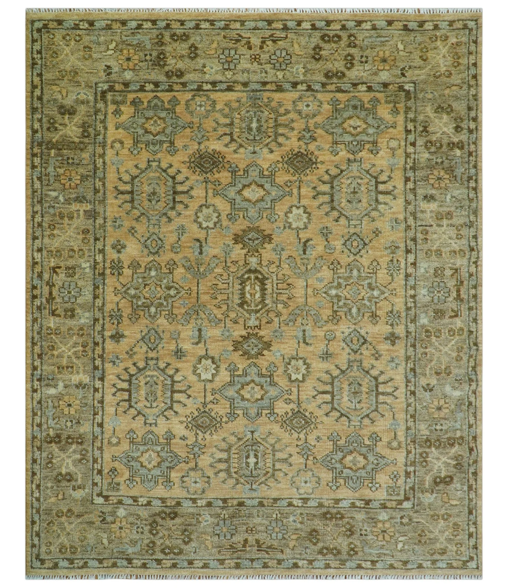 Custom Made Traditional Geometrical Design Peach And Silver Hand Knotted wool area rug - Image 10