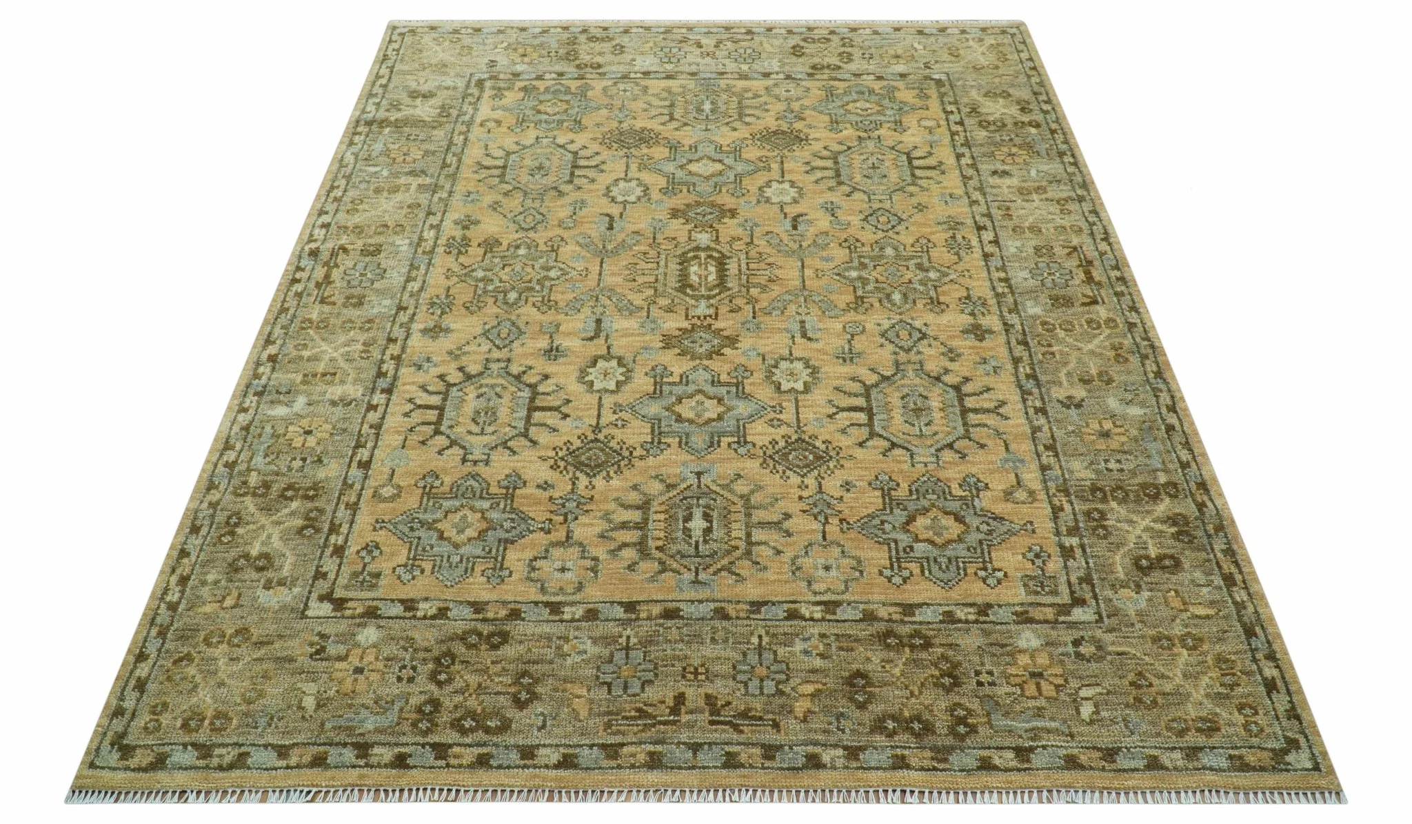 Custom Made Traditional Geometrical Design Peach And Silver Hand Knotted wool area rug - Image 11
