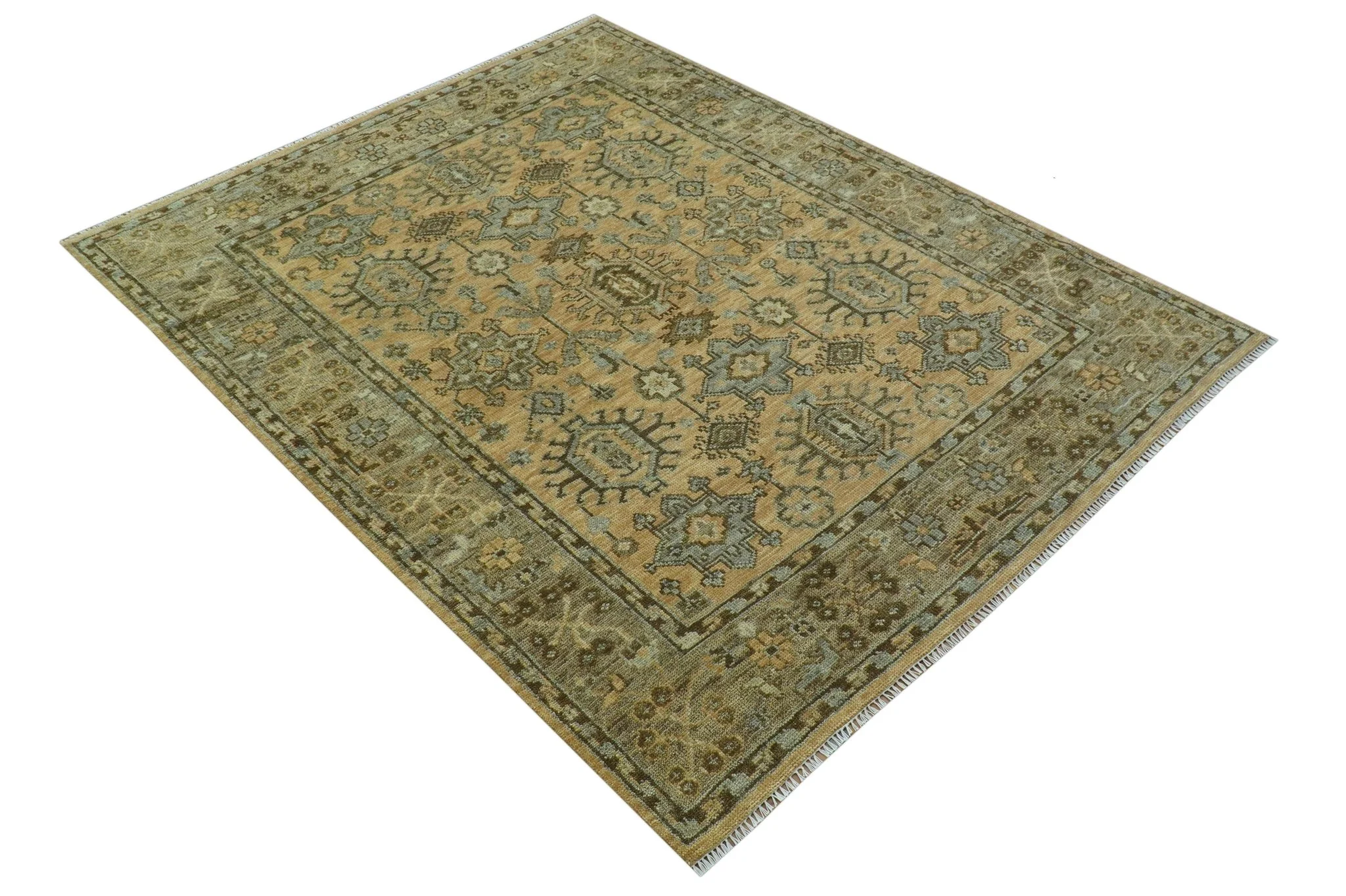 Custom Made Traditional Geometrical Design Peach And Silver Hand Knotted wool area rug - Image 12