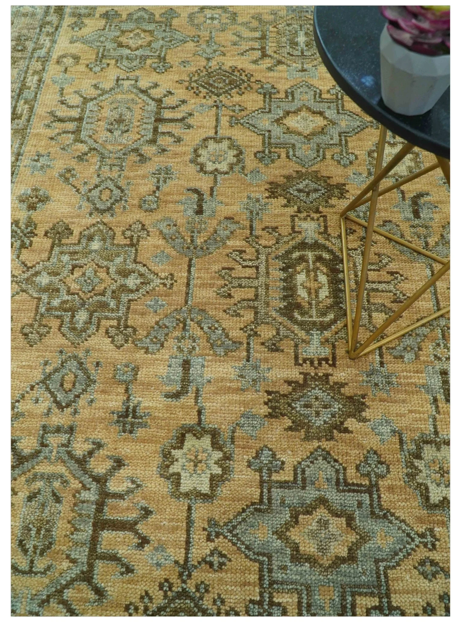 Custom Made Traditional Geometrical Design Peach And Silver Hand Knotted wool area rug - Image 3