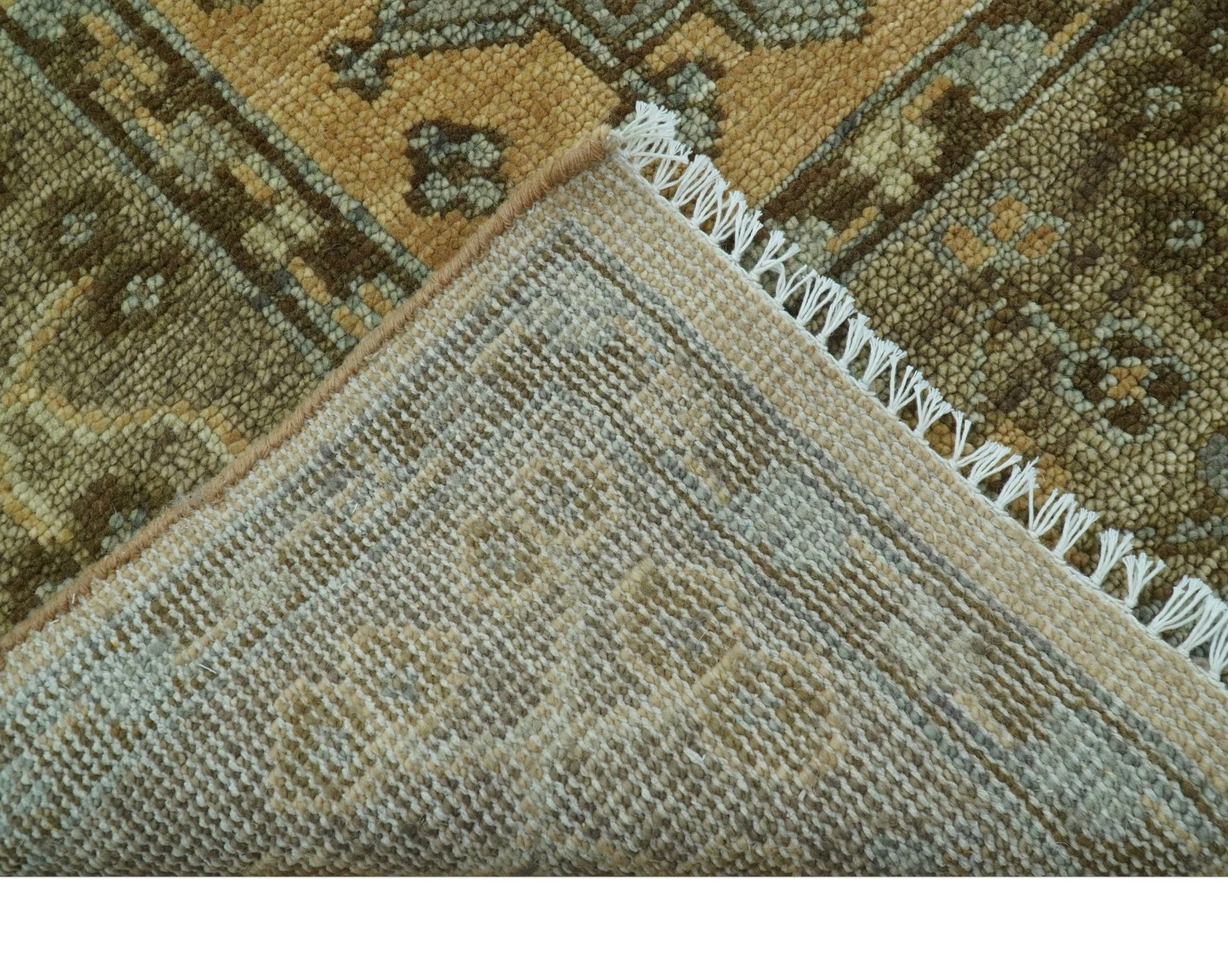 Custom Made Traditional Geometrical Design Peach And Silver Hand Knotted wool area rug - Image 4