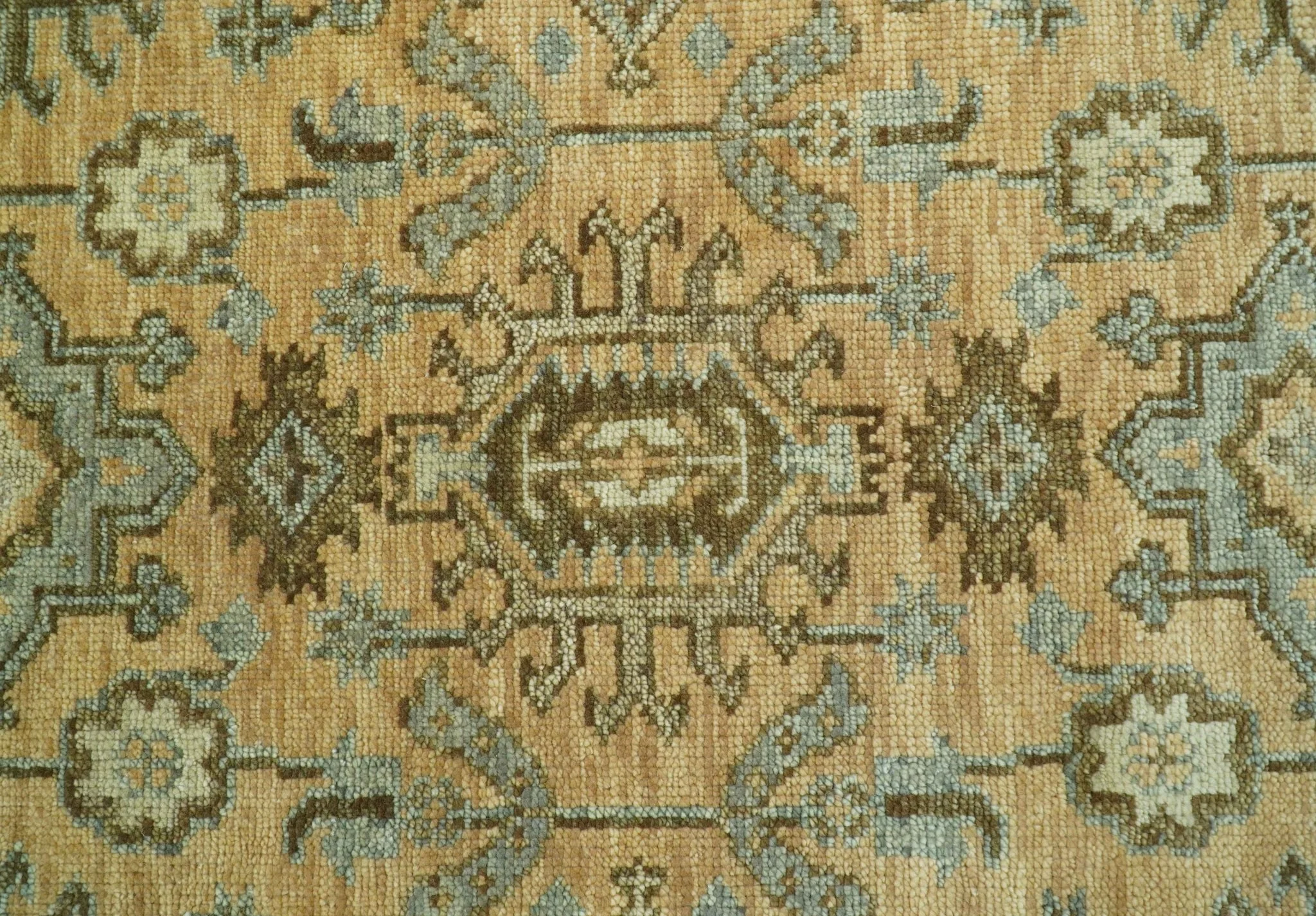 Custom Made Traditional Geometrical Design Peach And Silver Hand Knotted wool area rug - Image 5