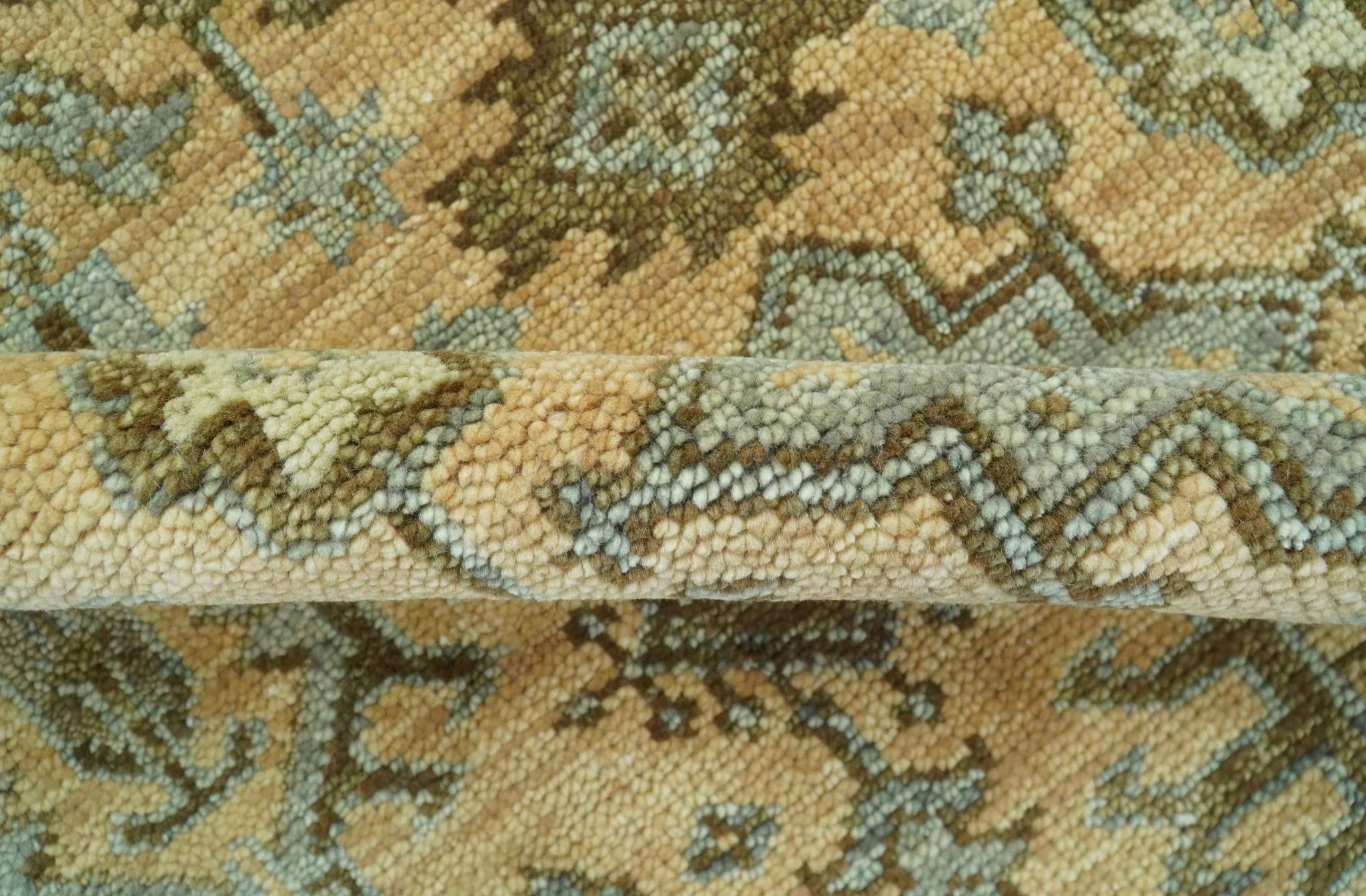 Custom Made Traditional Geometrical Design Peach And Silver Hand Knotted wool area rug - Image 6