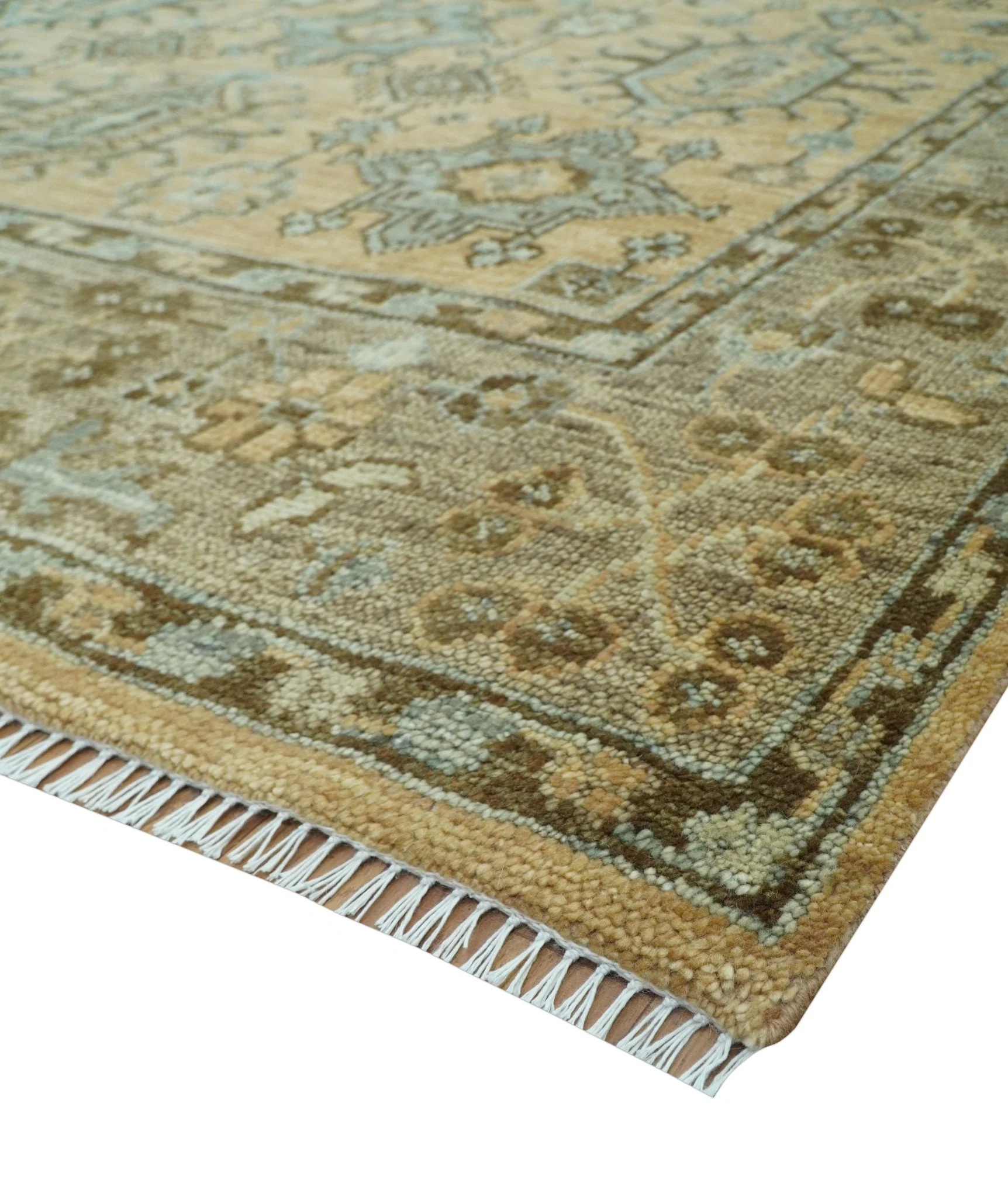 Custom Made Traditional Geometrical Design Peach And Silver Hand Knotted wool area rug - Image 8