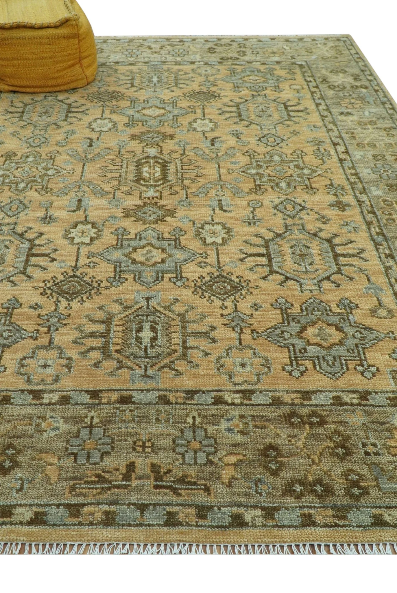 Custom Made Traditional Geometrical Design Peach And Silver Hand Knotted wool area rug - Image 9