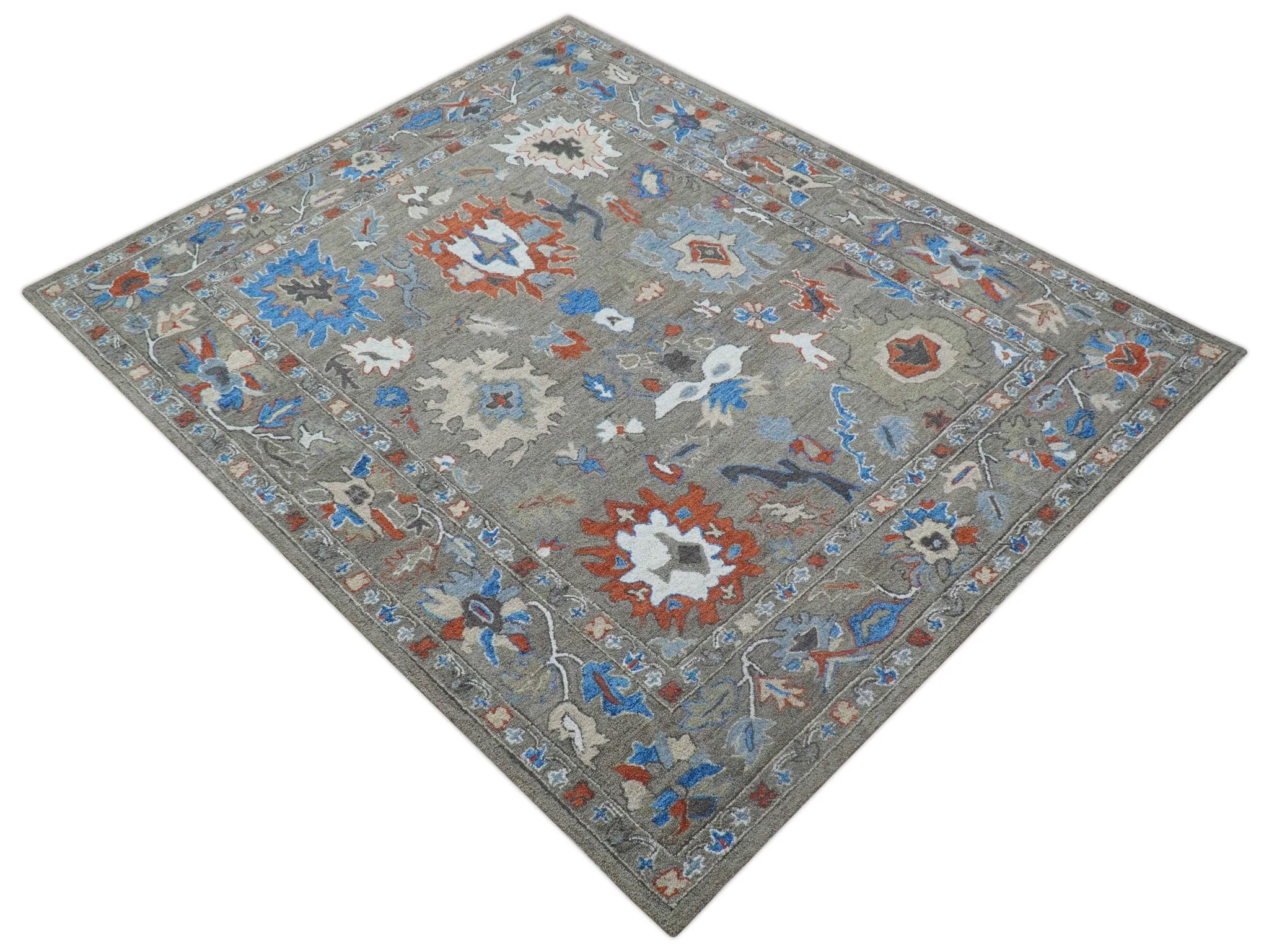Eve Custom Made Traditional Gray Oushak Hand Tufted wool rug - Image 10