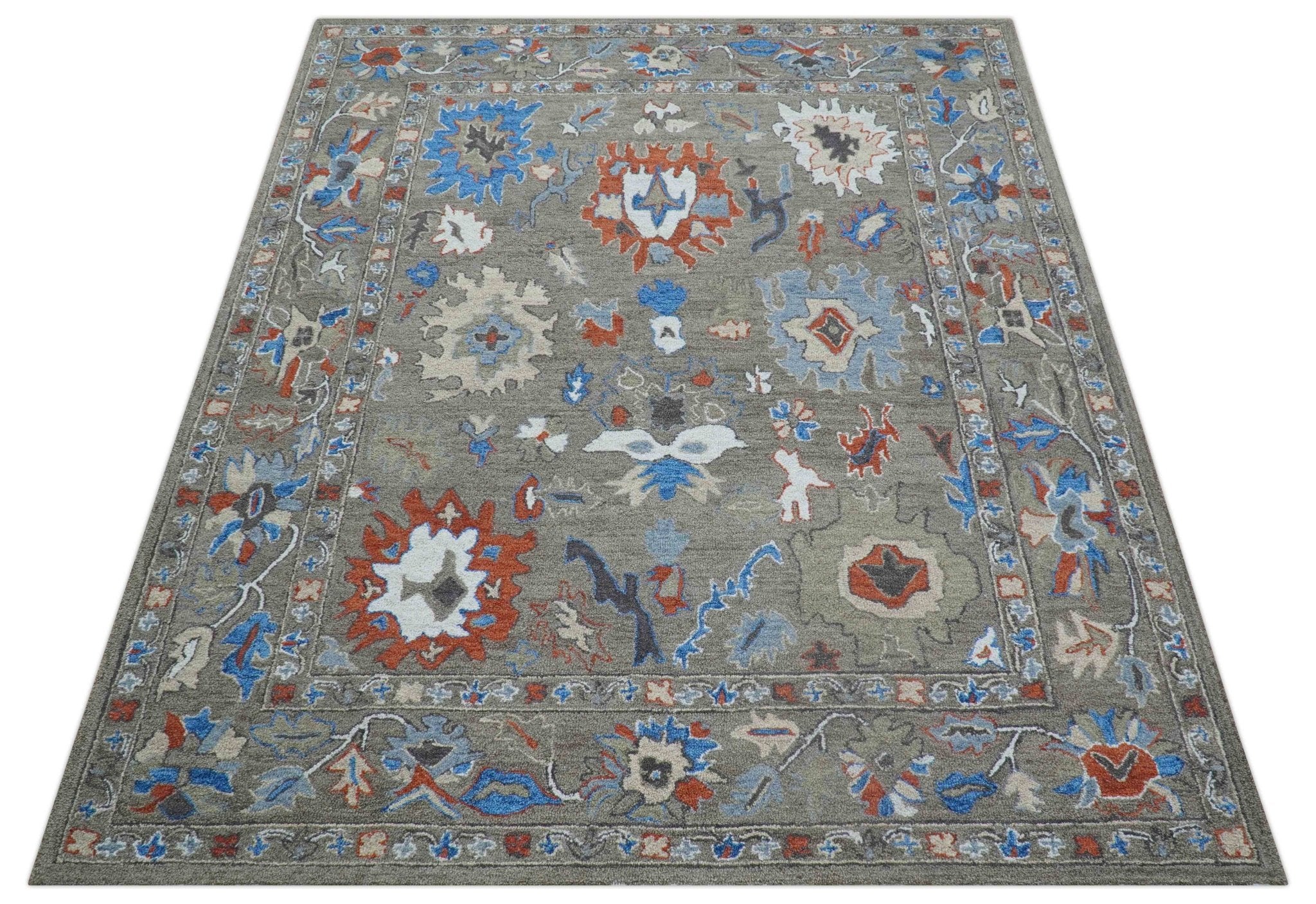 Eve Custom Made Traditional Gray Oushak Hand Tufted wool rug - Image 11
