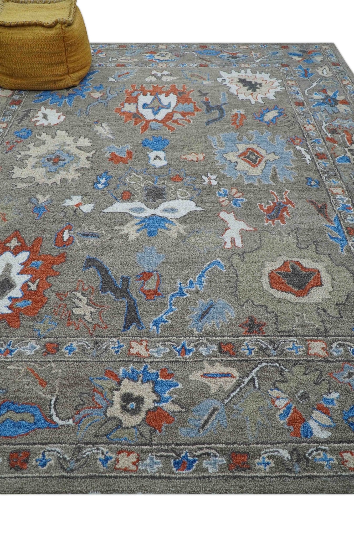 Eve Custom Made Traditional Gray Oushak Hand Tufted wool rug - Image 9