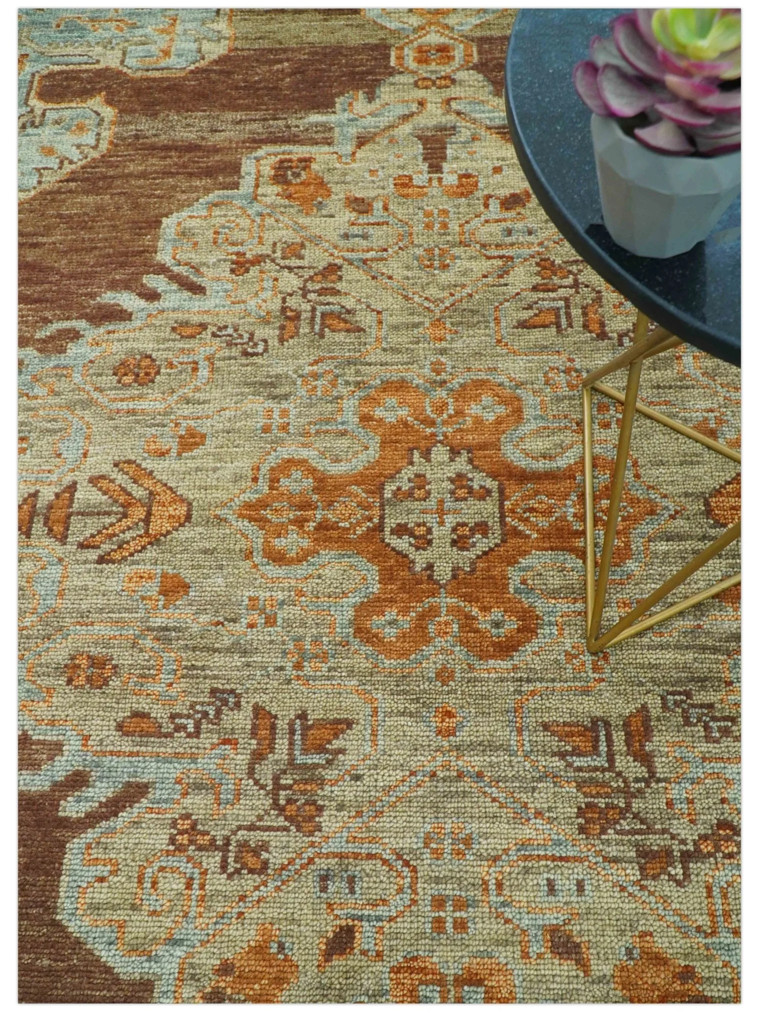 Custom Made Traditional Heriz Brown, Beige and Rust Hand Knotted wool area rug - Image 2