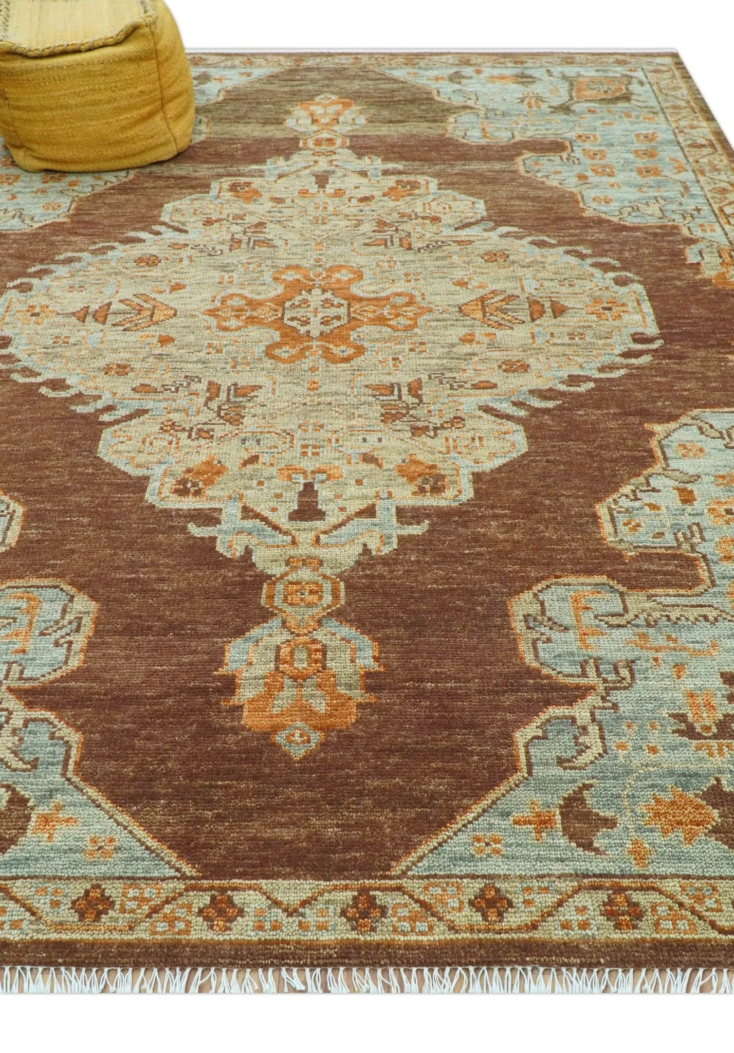 Custom Made Traditional Heriz Brown, Beige and Rust Hand Knotted wool area rug - Image 3