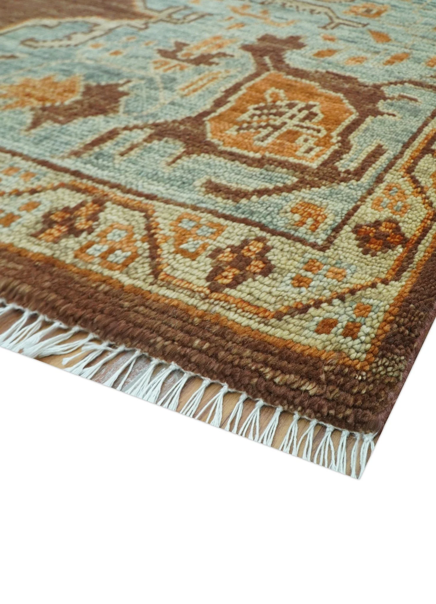 Custom Made Traditional Heriz Brown, Beige and Rust Hand Knotted wool area rug - Image 5