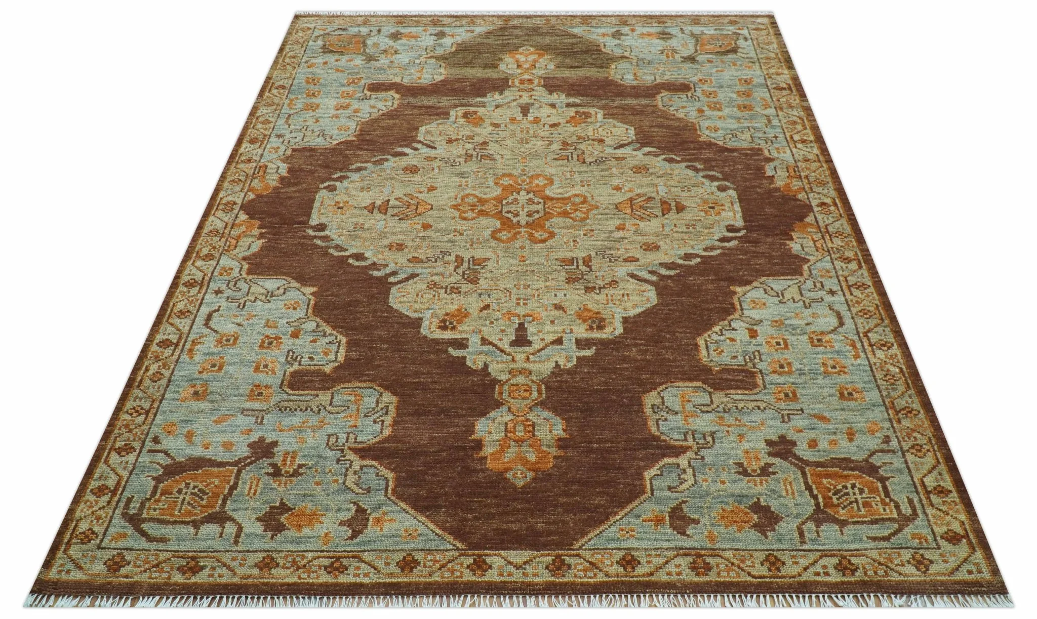 Custom Made Traditional Heriz Brown, Beige and Rust Hand Knotted wool area rug - Image 9