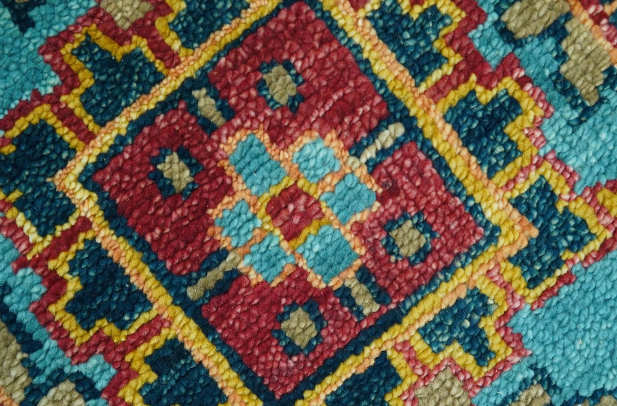 Custom Made Traditional Heriz Design Maroon And Olive Hand Knotted Wool Rug - Image 7