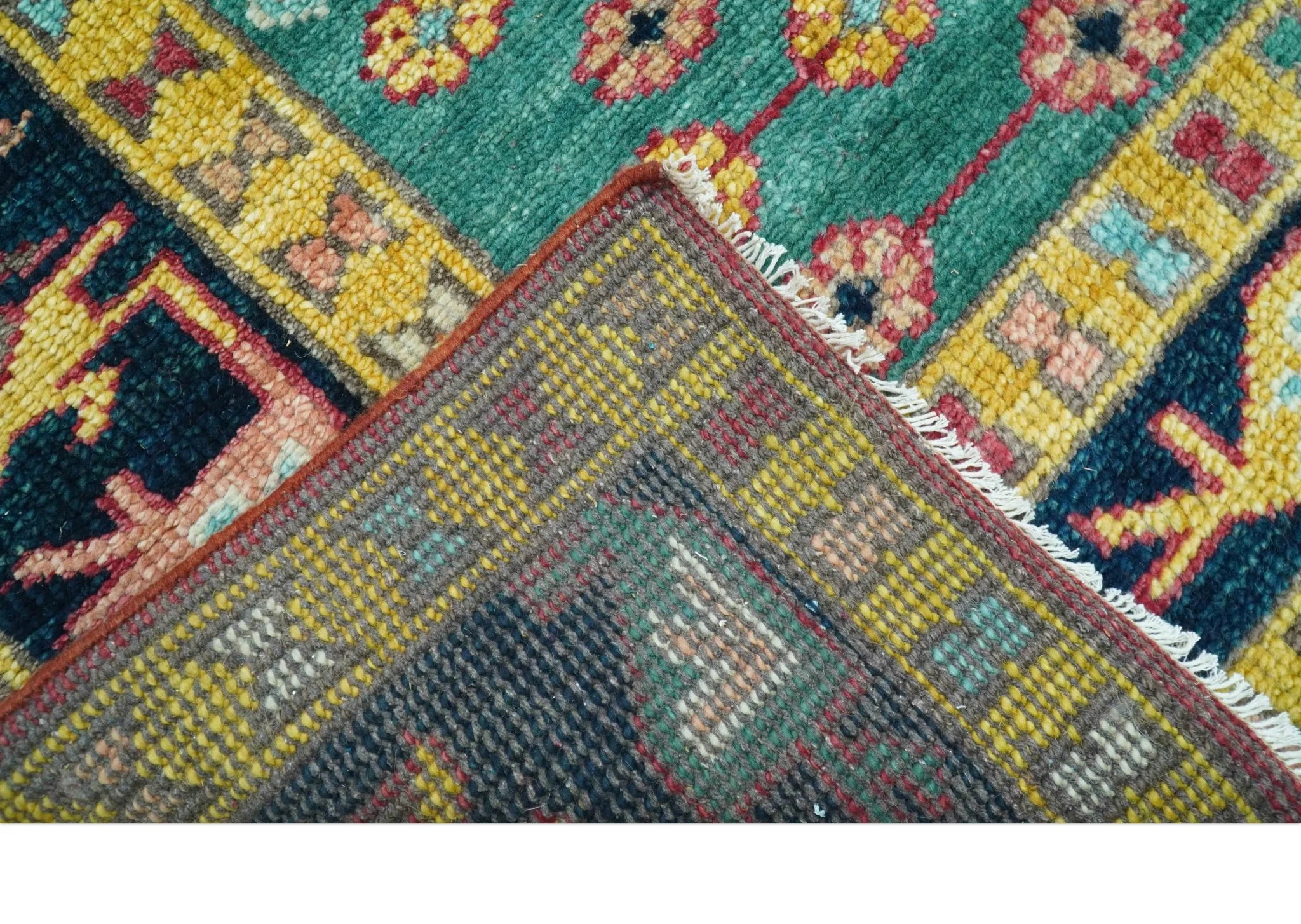 Custom Made Traditional Heriz Design Red And Green Hand Knotted Wool Rug - Image 4