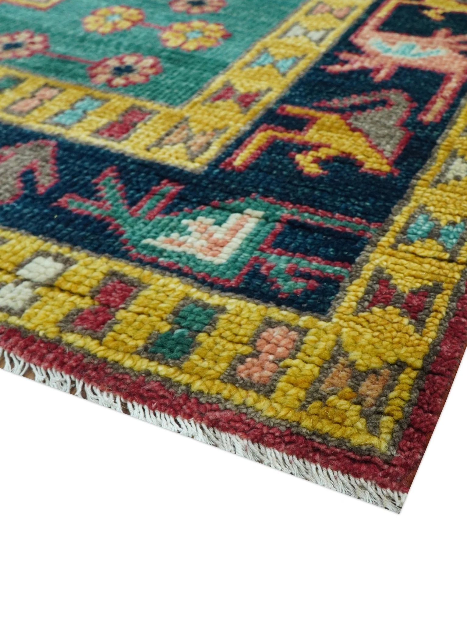 Custom Made Traditional Heriz Design Red And Green Hand Knotted Wool Rug - Image 5