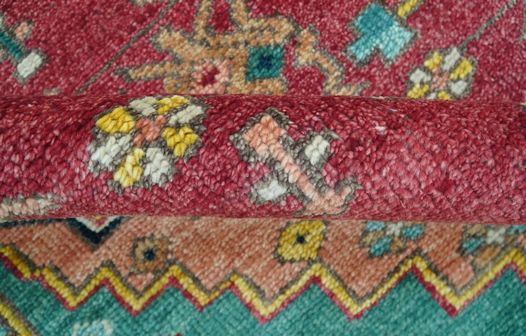 Custom Made Traditional Heriz Design Red And Green Hand Knotted Wool Rug - Image 9