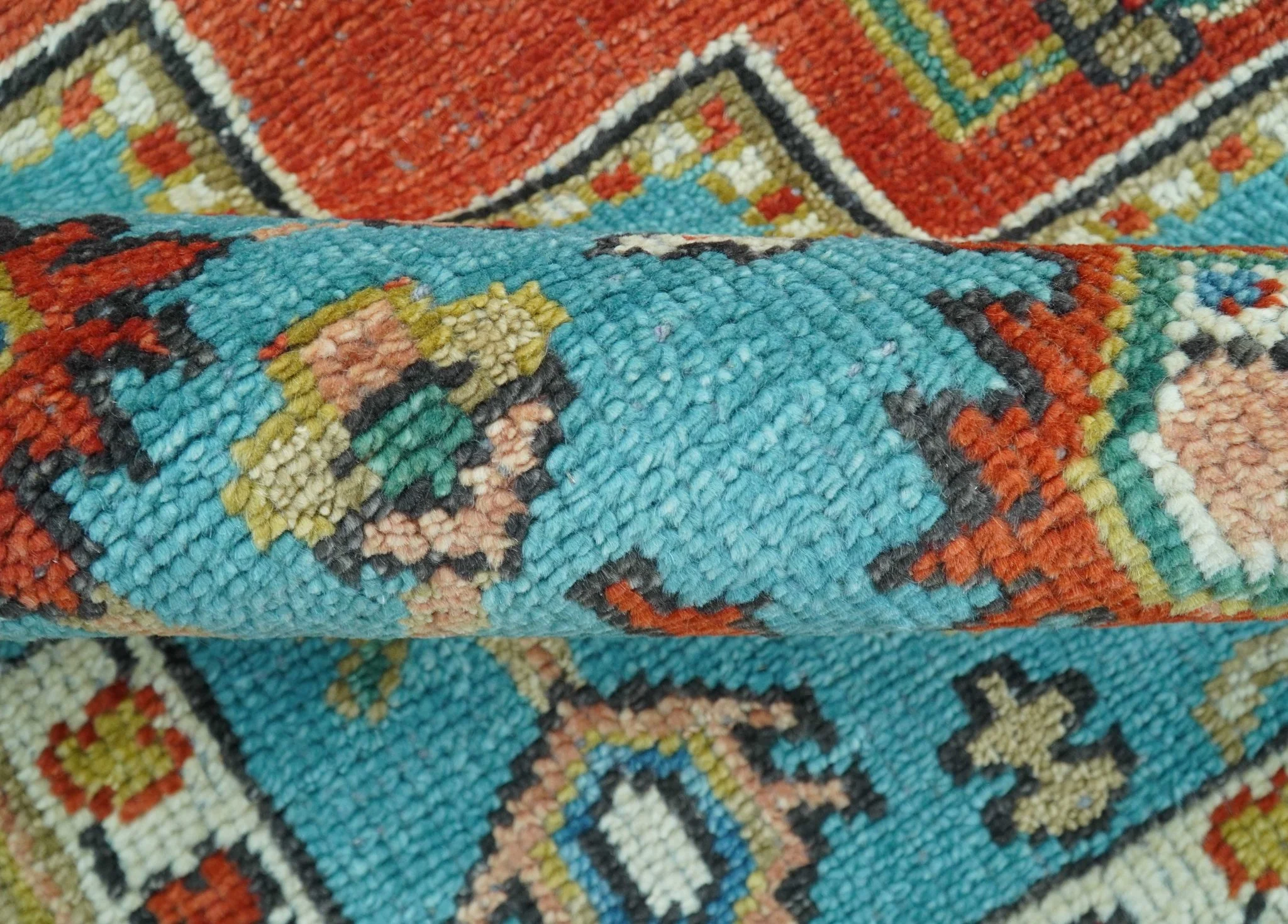 Custom Made Traditional Heriz Design Rust And Blue Hand Knotted Wool Rug - Image 11