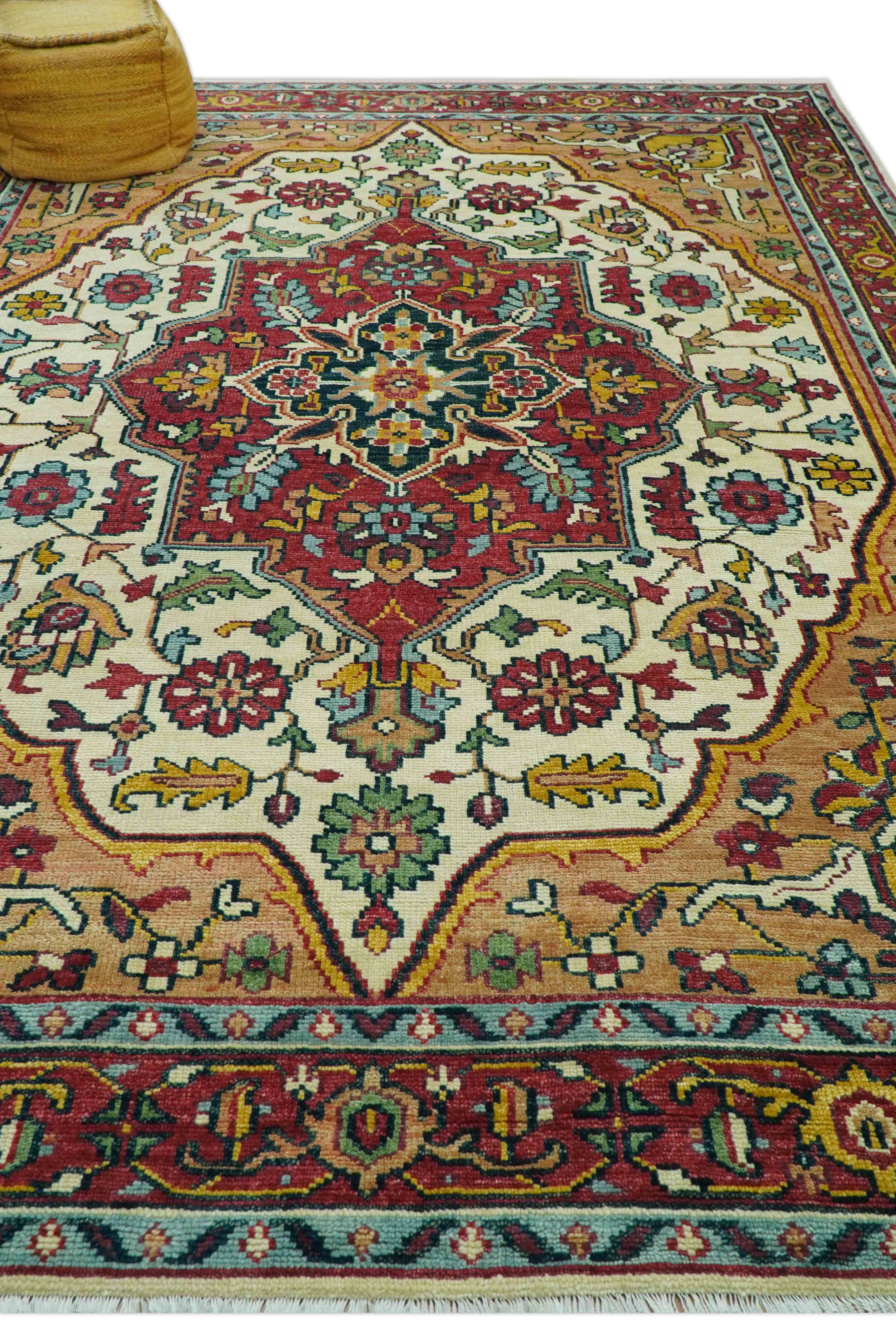 Custom Made Traditional Heriz Design Rust And Ivory Hand Knotted Wool Rug - Image 10