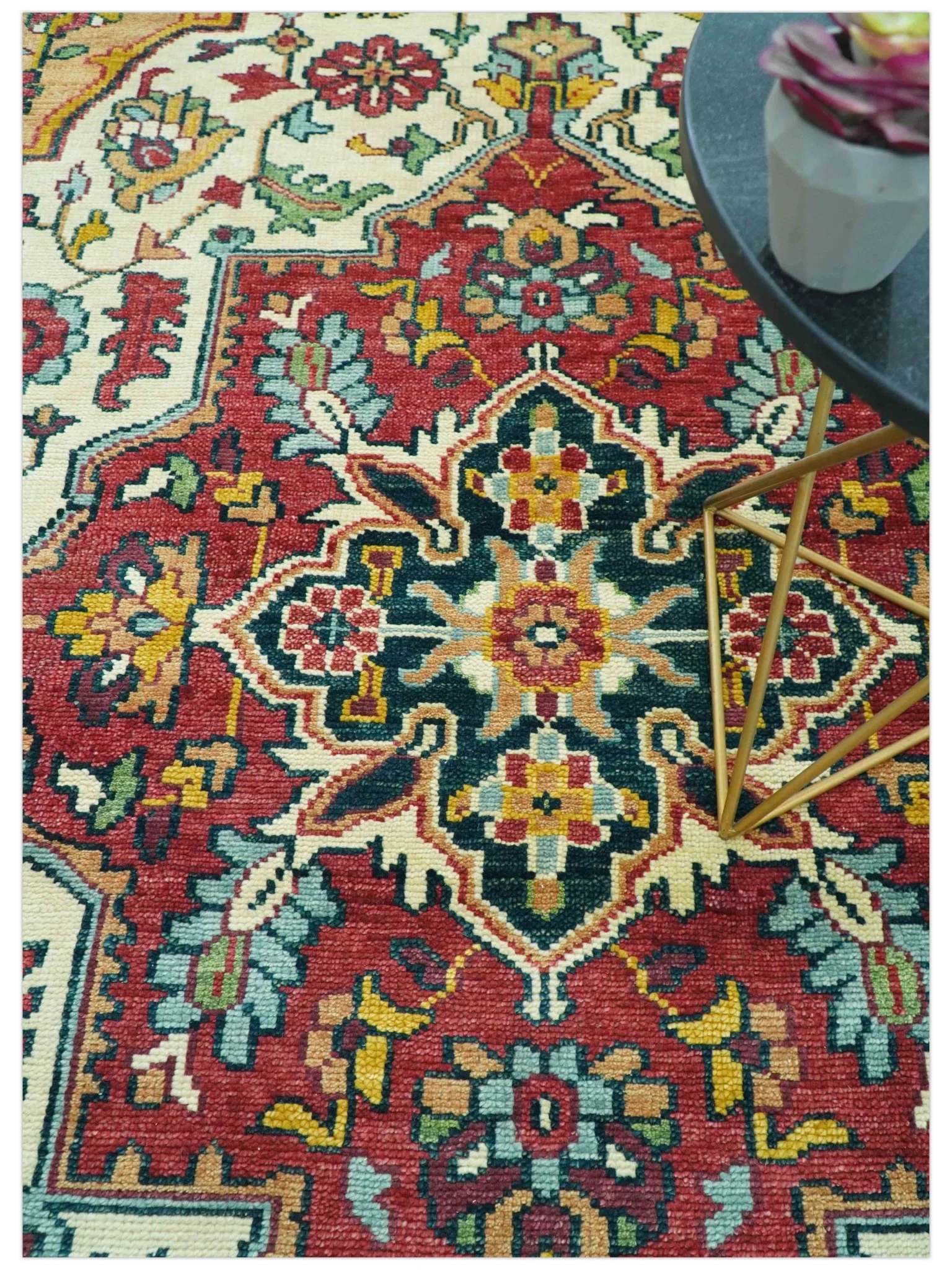 Custom Made Traditional Heriz Design Rust And Ivory Hand Knotted Wool Rug - Image 3