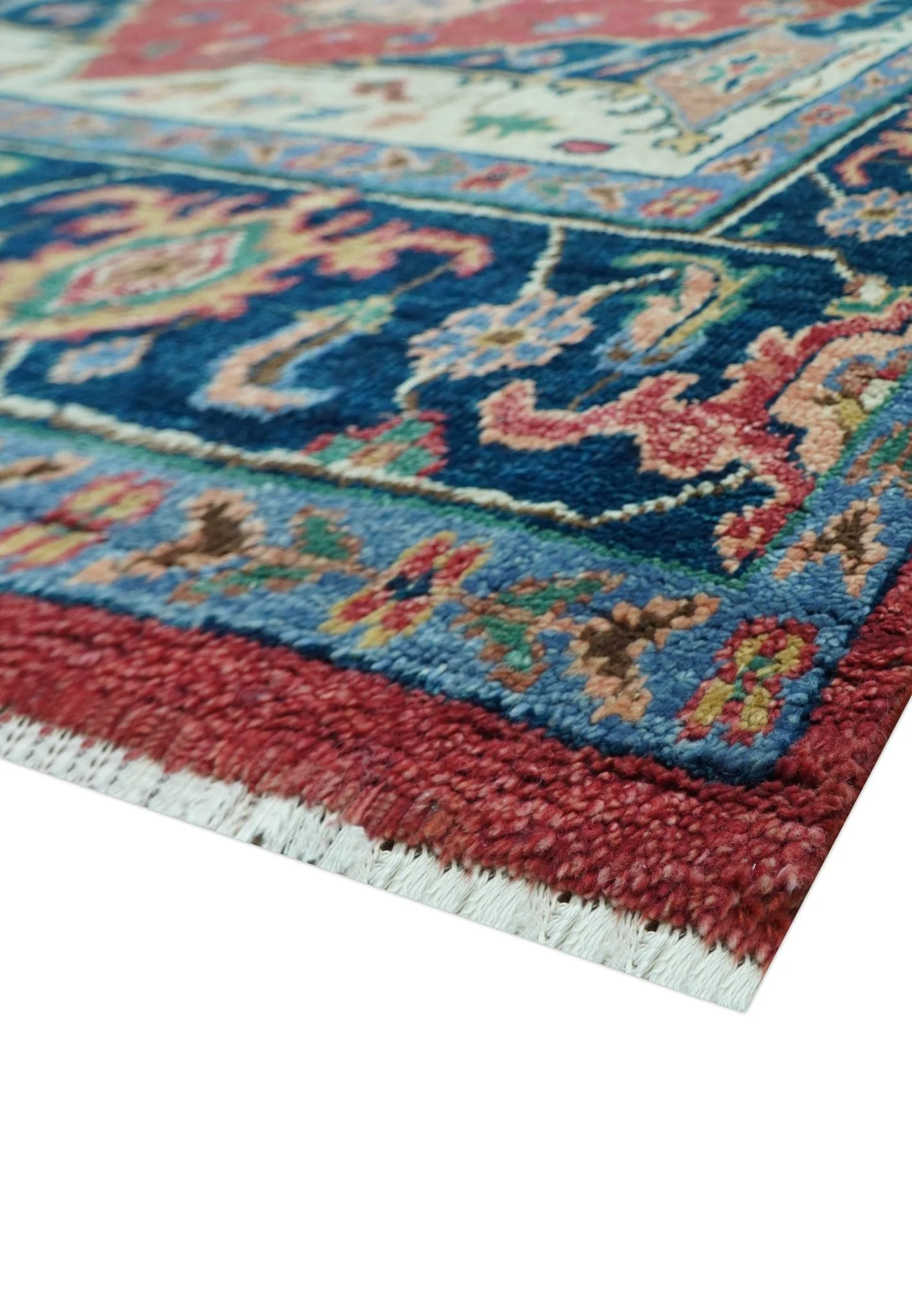 Custom Made Traditional Heriz Red And Blue Hand Knotted Wool Rug - Image 5
