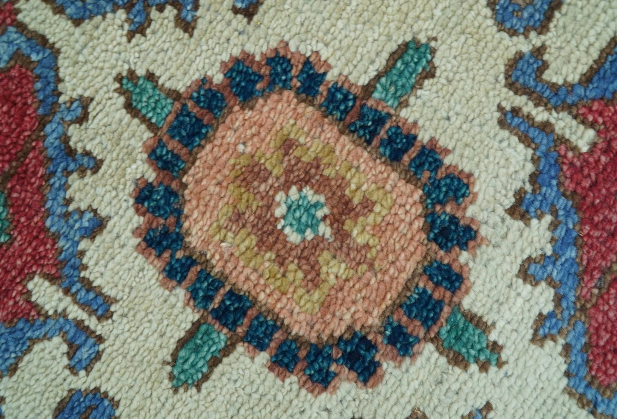 Custom Made Traditional Heriz Red And Blue Hand Knotted Wool Rug - Image 8