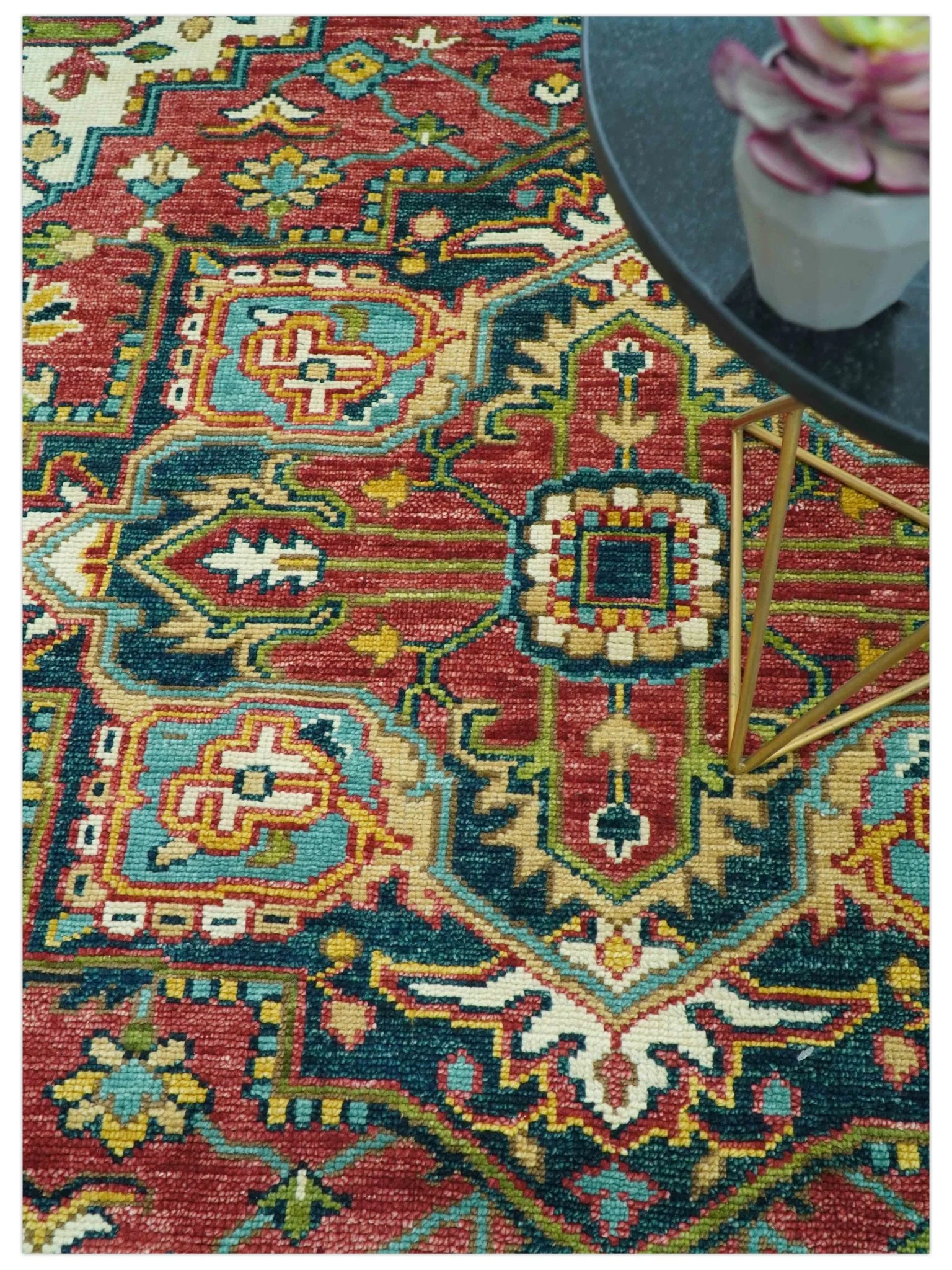 Custom Made Traditional Heriz Red And Ivory Hand Knotted Wool Rug - Image 3