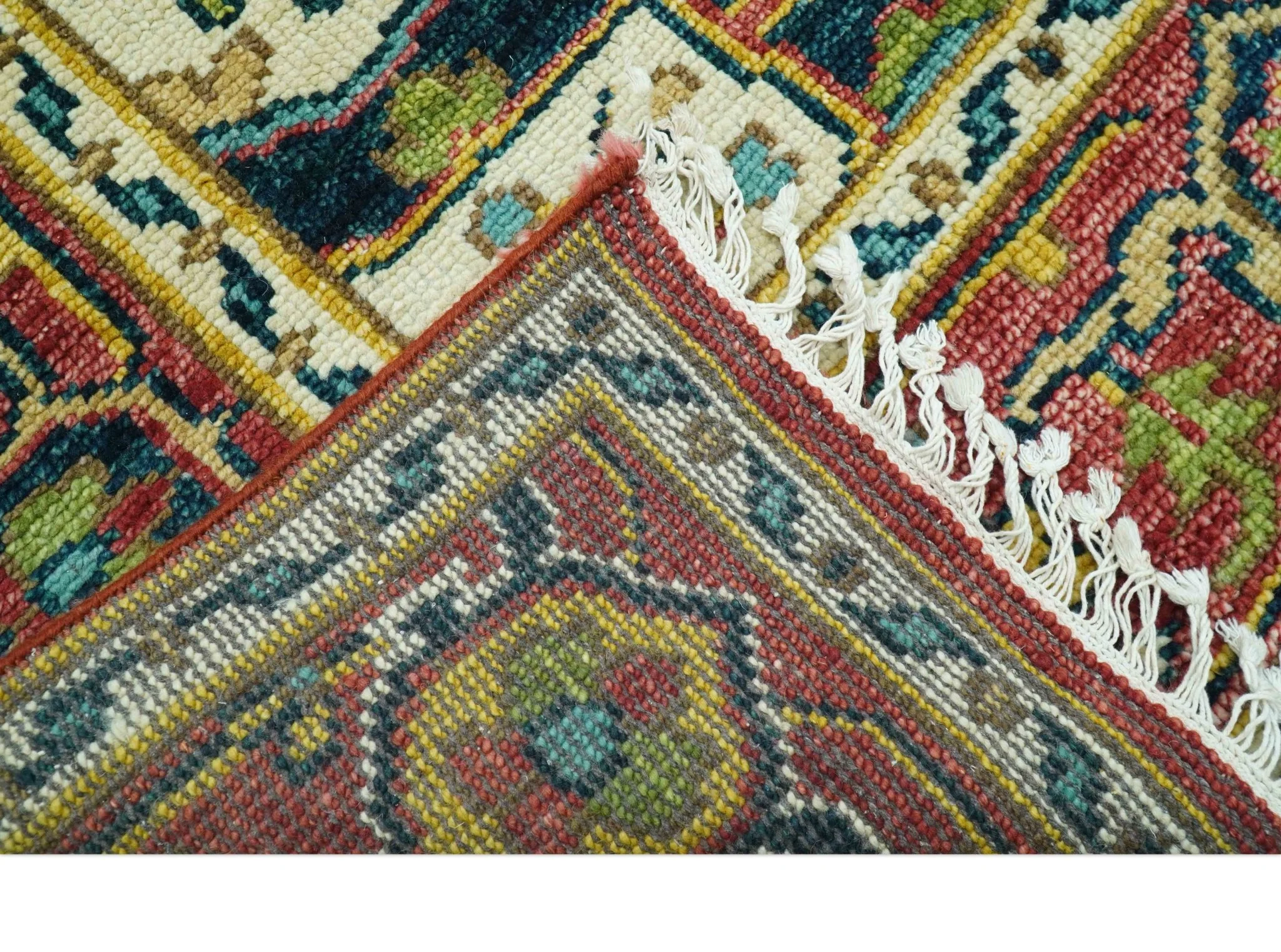 Custom Made Traditional Heriz Red And Ivory Hand Knotted Wool Rug - Image 6