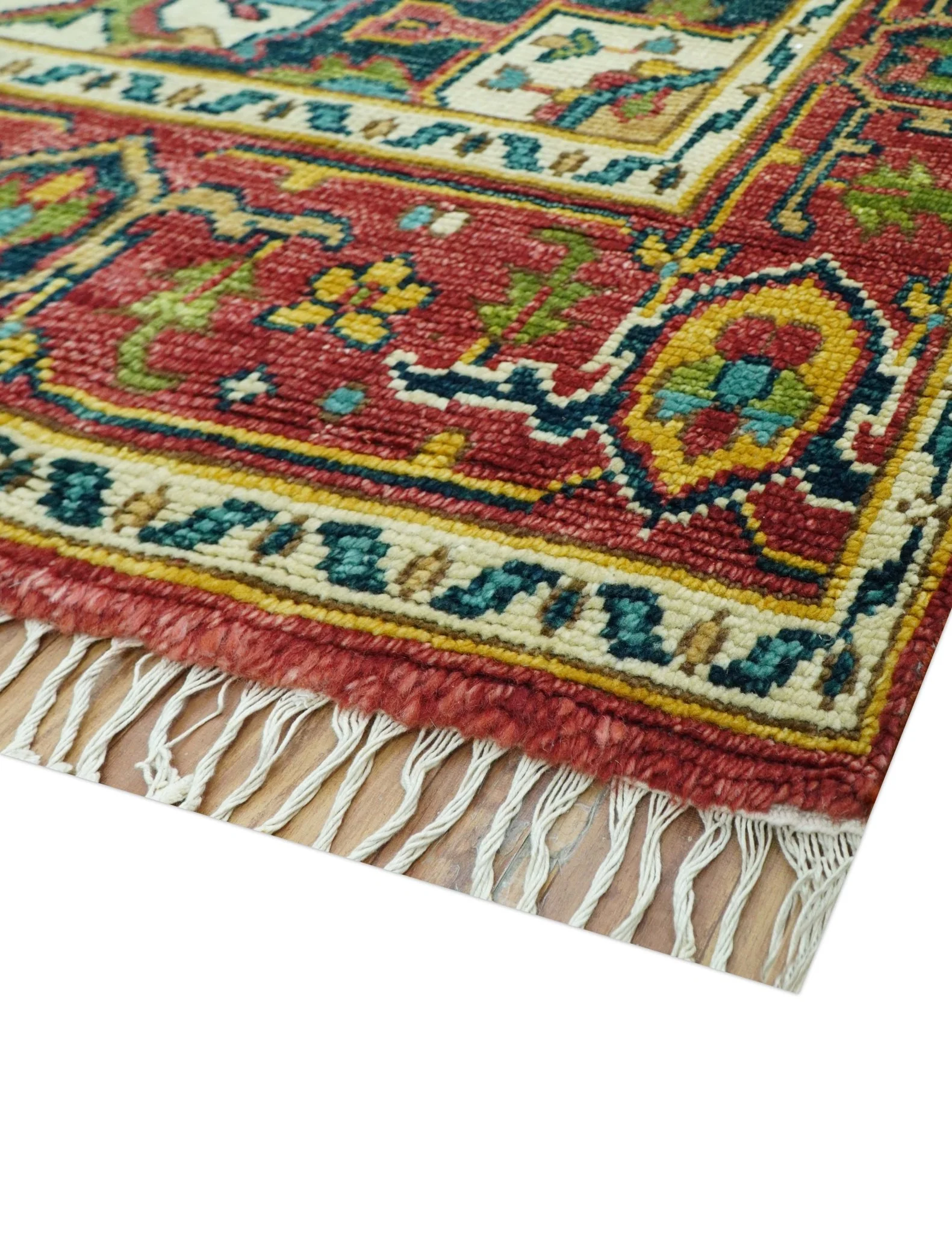 Custom Made Traditional Heriz Red And Ivory Hand Knotted Wool Rug - Image 7