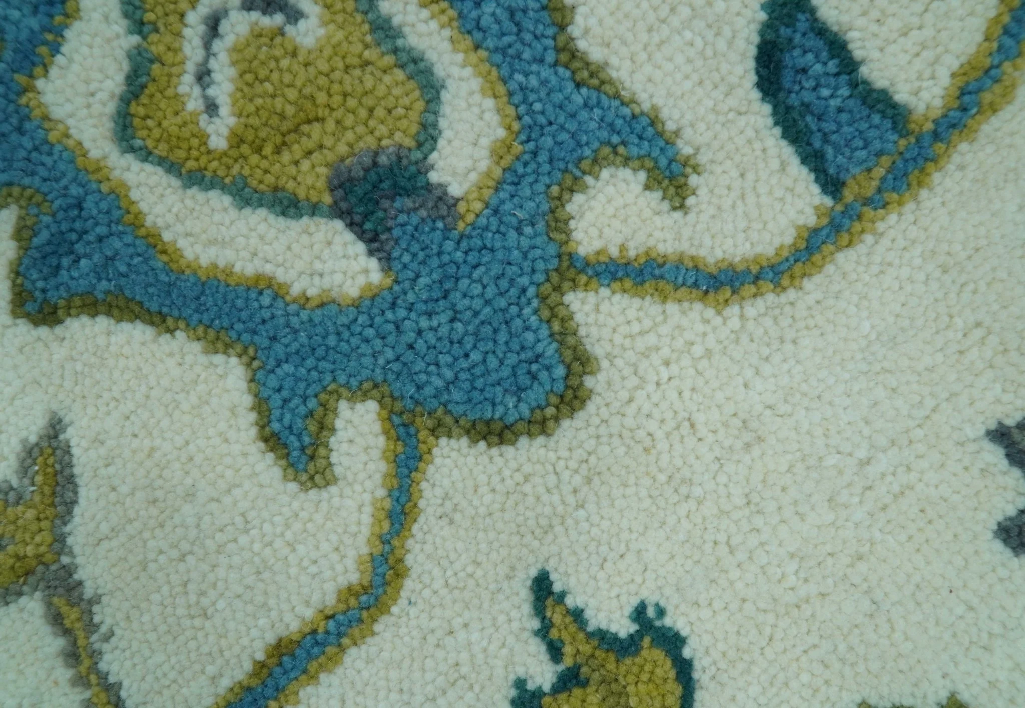 Custom Made Traditional Ivory And Blue Oushak Hand Tufted Wool Area Rug - Image 7