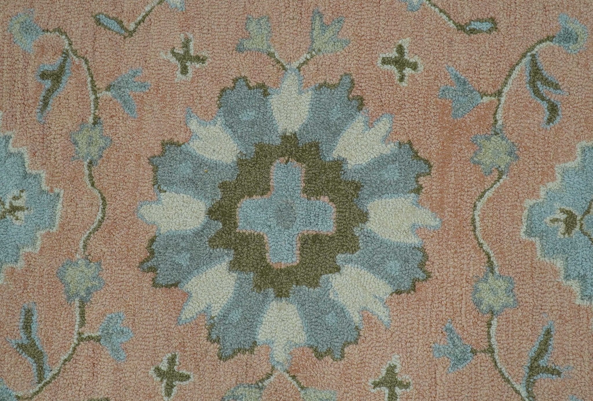 Custom Made Traditional Oriental Design Pink And Blue Hand Tufted Wool Area Rug - Image 4