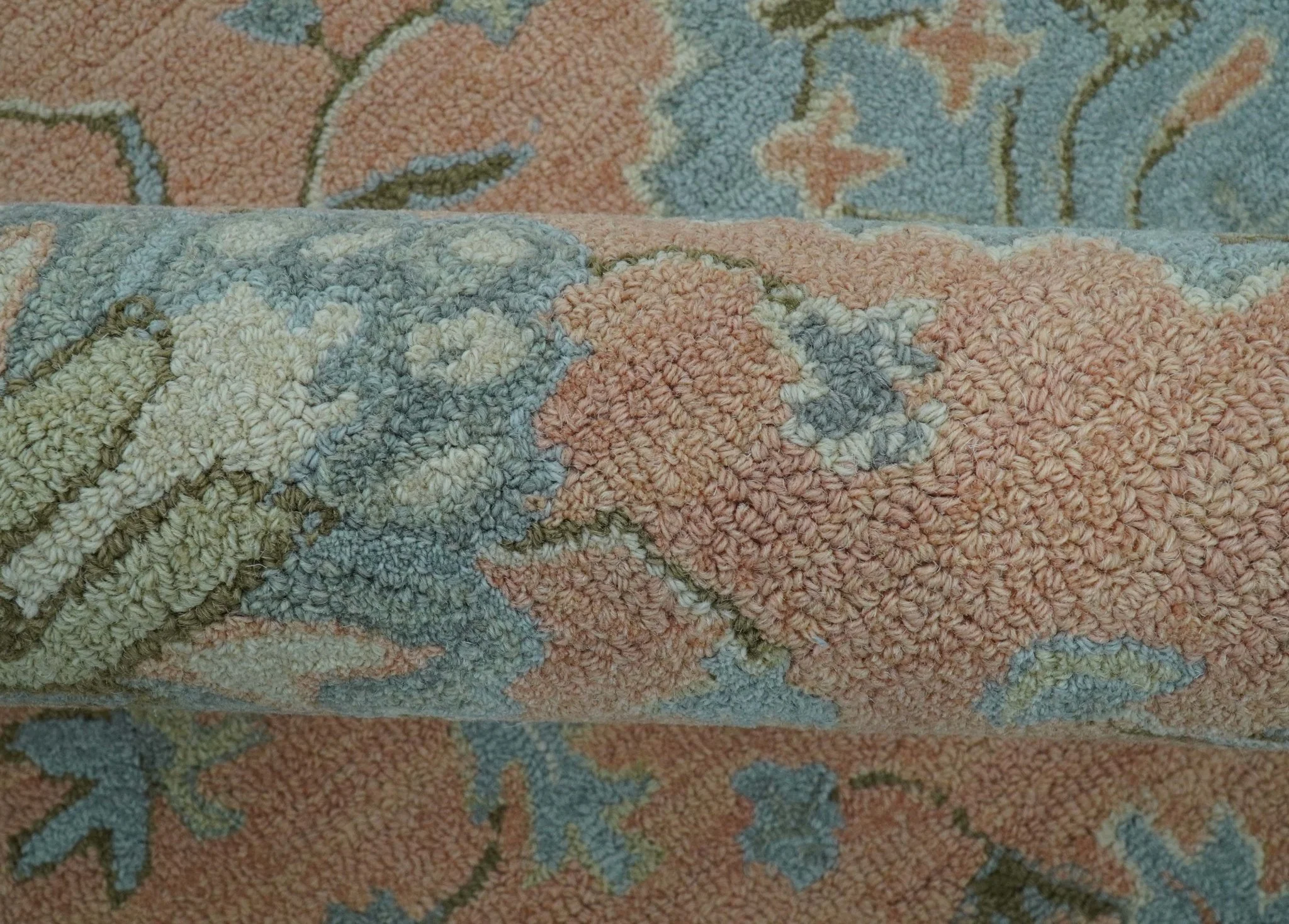 Custom Made Traditional Oriental Design Pink And Blue Hand Tufted Wool Area Rug - Image 5