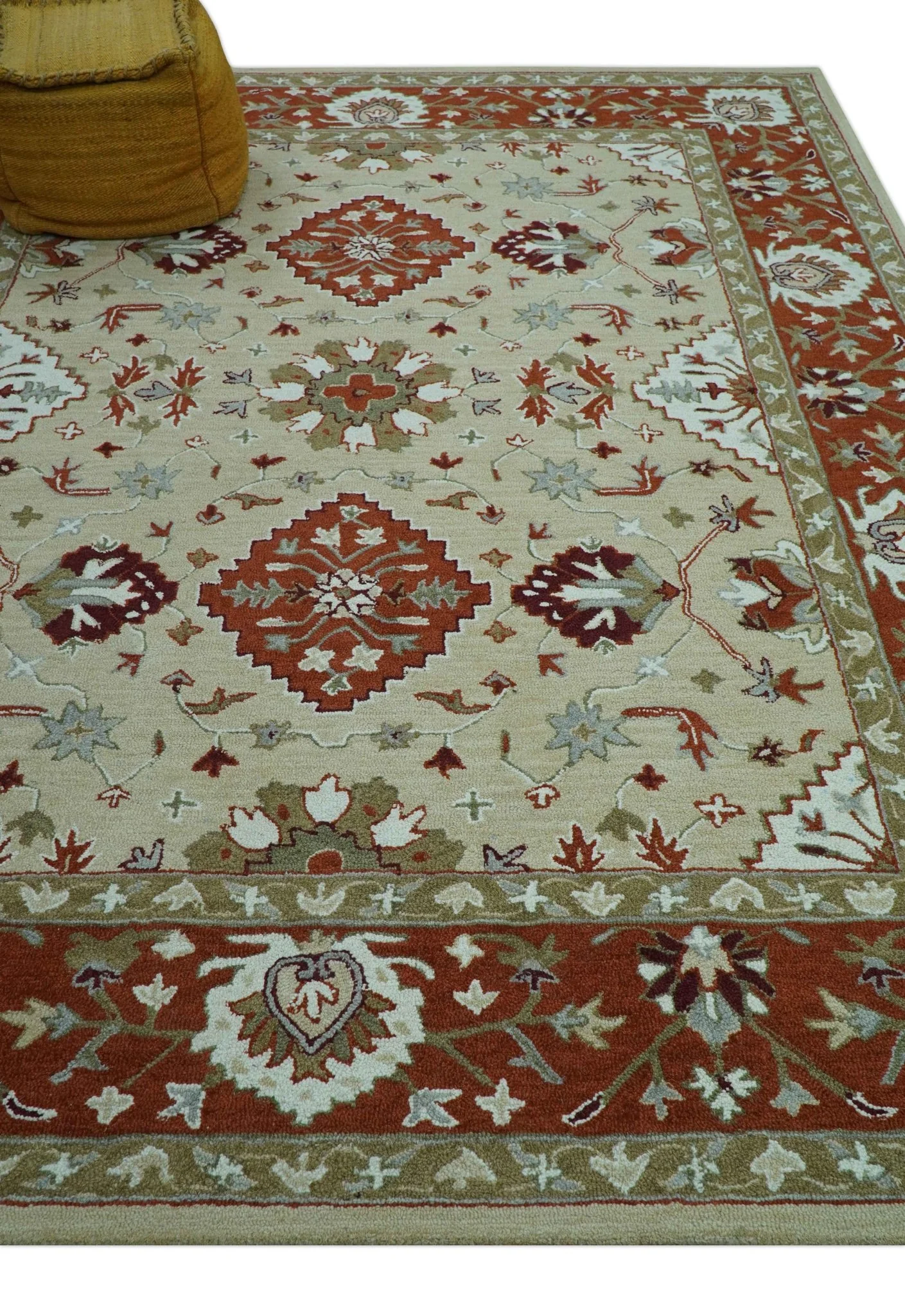 Custom Made Beige And Brown Traditional Oriental Design Hand Tufted Wool Area Rug - Image 10