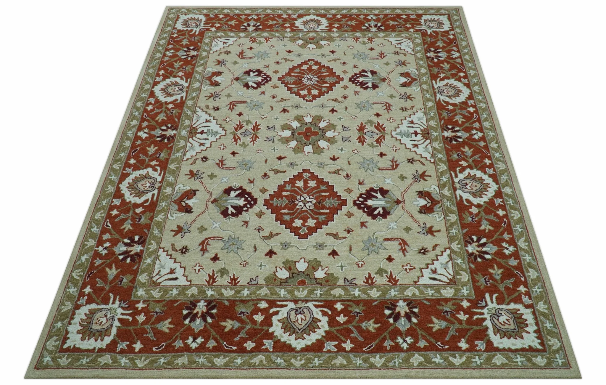 Custom Made Beige And Brown Traditional Oriental Design Hand Tufted Wool Area Rug - Image 11