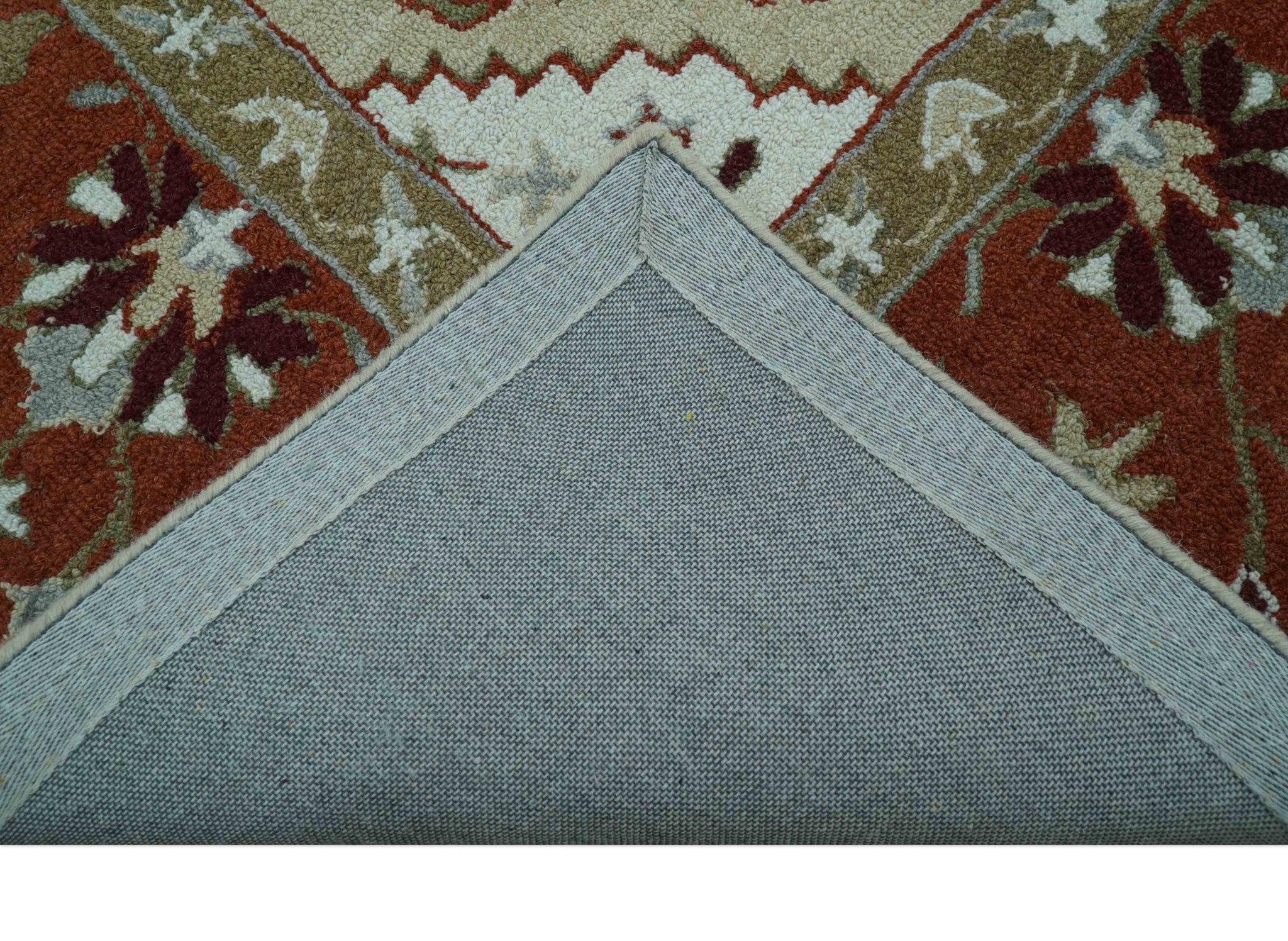 Custom Made Beige And Brown Traditional Oriental Design Hand Tufted Wool Area Rug - Image 6
