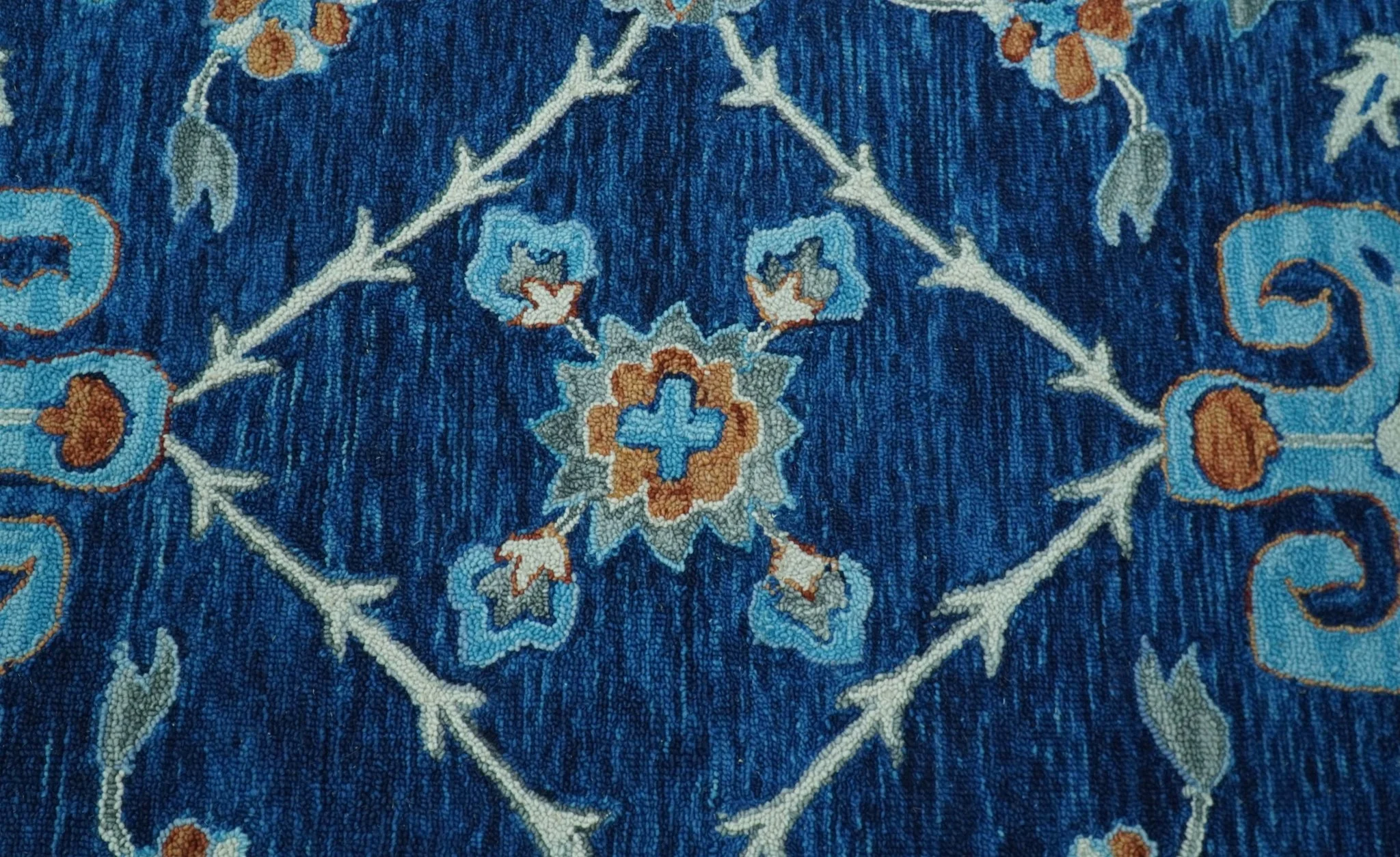 Custom Made Traditional Oriental Design Blue And Beige Hand-Tufted Wool Area Rug - Image 4