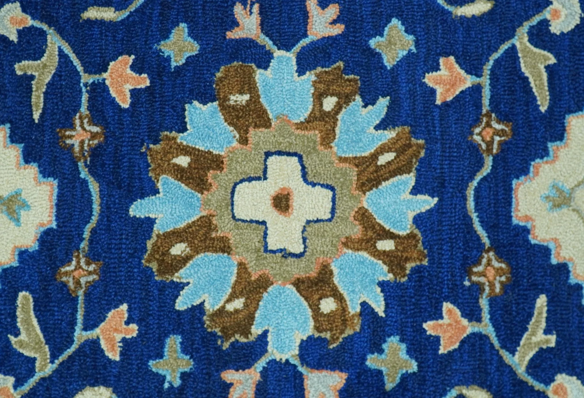 Custom Made Traditional Oriental Design Blue And Beige Hand-Tufted Wool Area Rug - Image 6