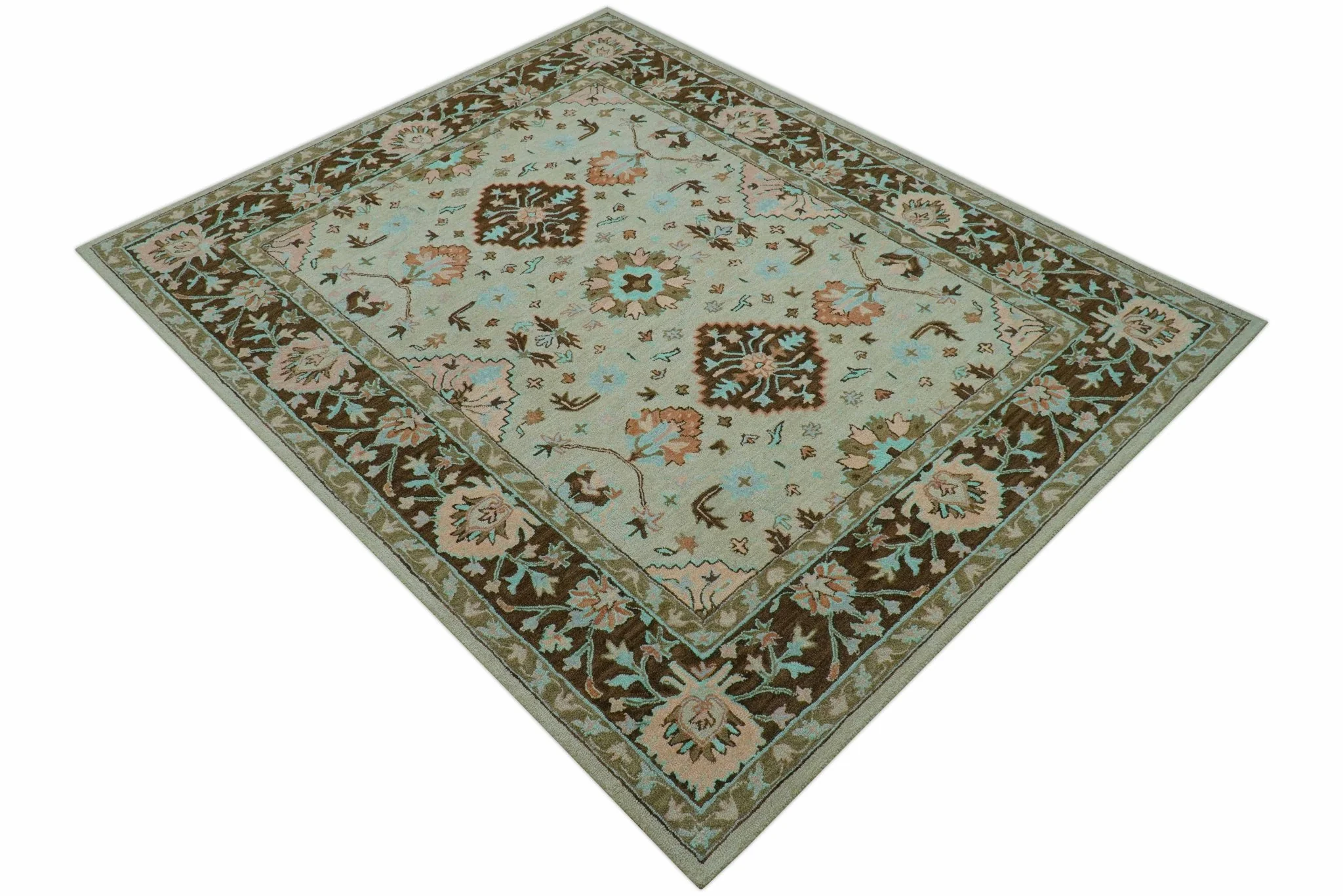 Custom Made Traditional Oriental Design Beige And Brown Hand-Tufted Wool Area Rug - Image 10
