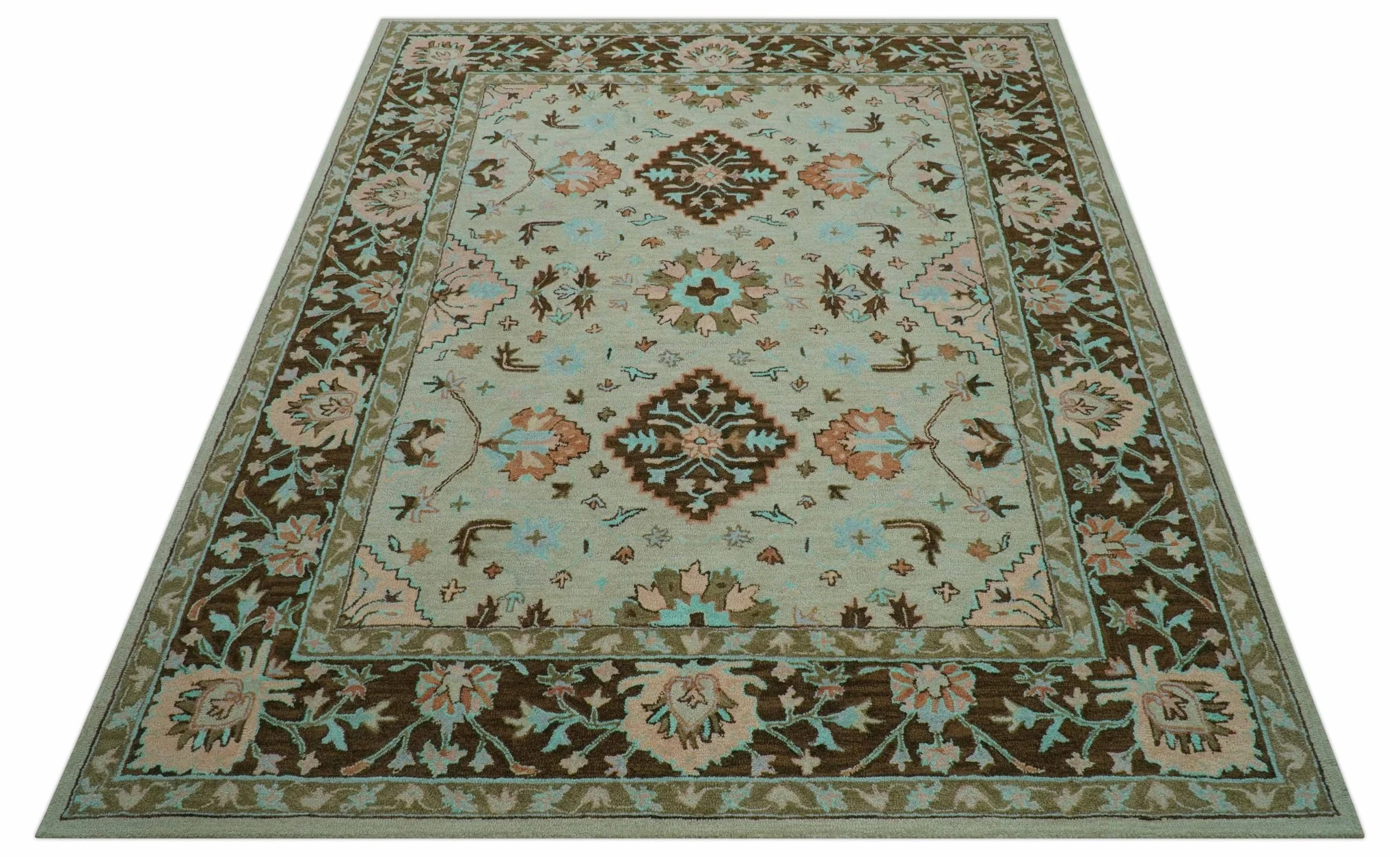 Custom Made Traditional Oriental Design Beige And Brown Hand-Tufted Wool Area Rug - Image 11