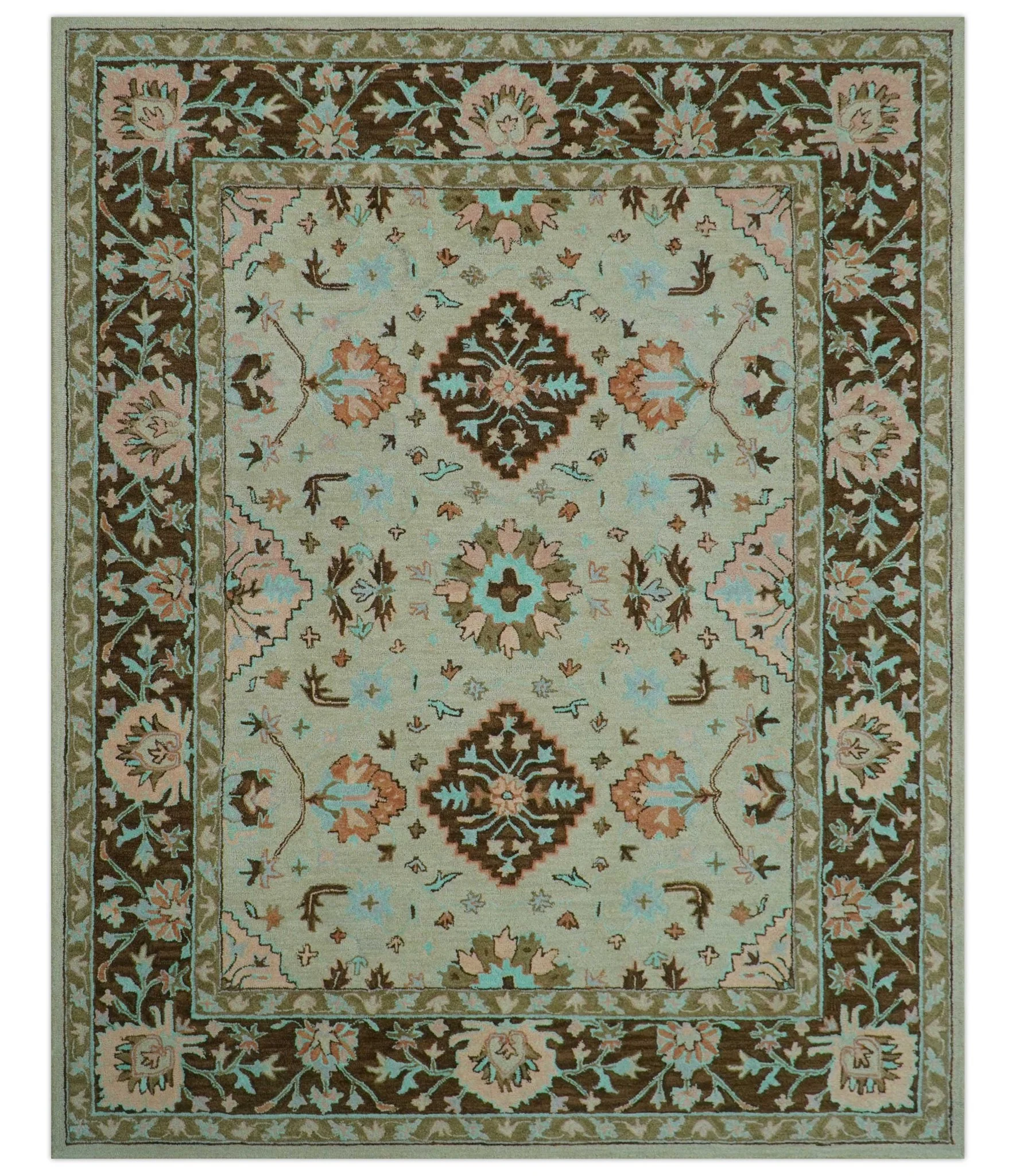 Custom Made Traditional Oriental Design Beige And Brown Hand-Tufted Wool Area Rug - Image 12