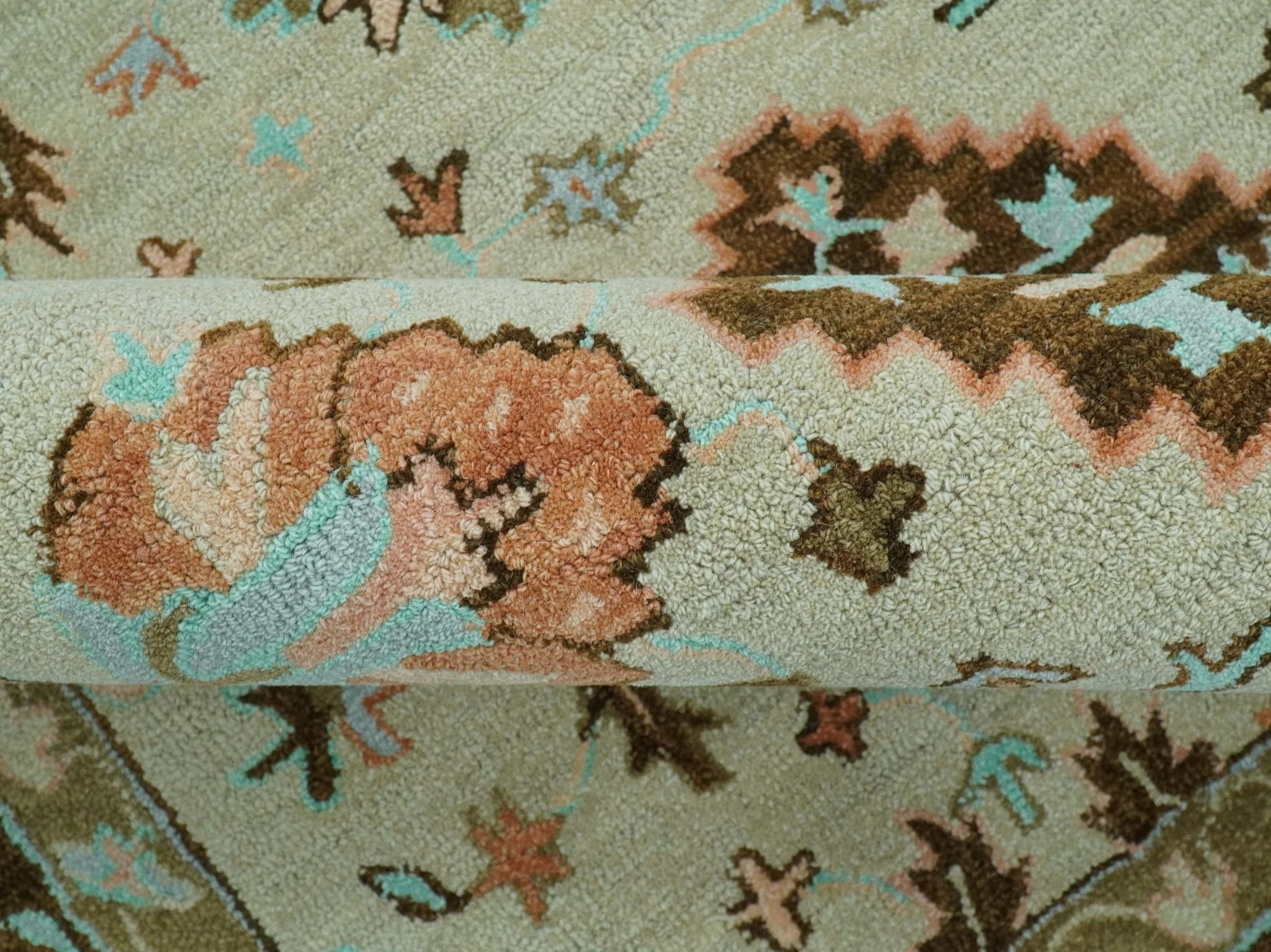 Custom Made Traditional Oriental Design Beige And Brown Hand-Tufted Wool Area Rug - Image 5