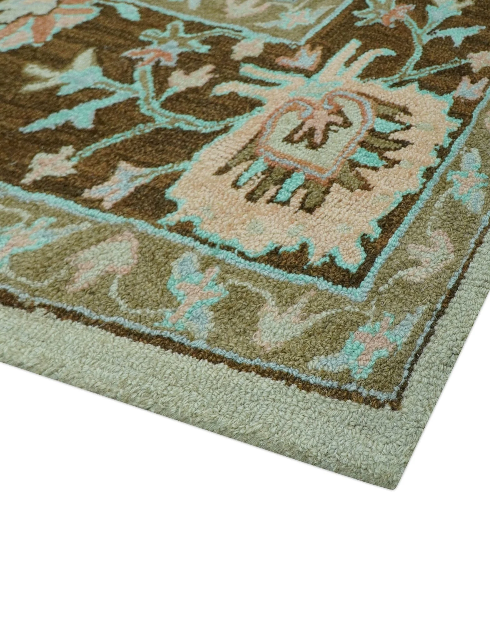 Custom Made Traditional Oriental Design Beige And Brown Hand-Tufted Wool Area Rug - Image 8