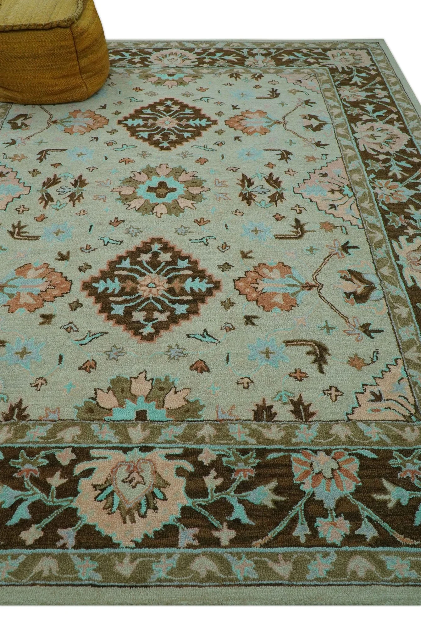Custom Made Traditional Oriental Design Beige And Brown Hand-Tufted Wool Area Rug - Image 9