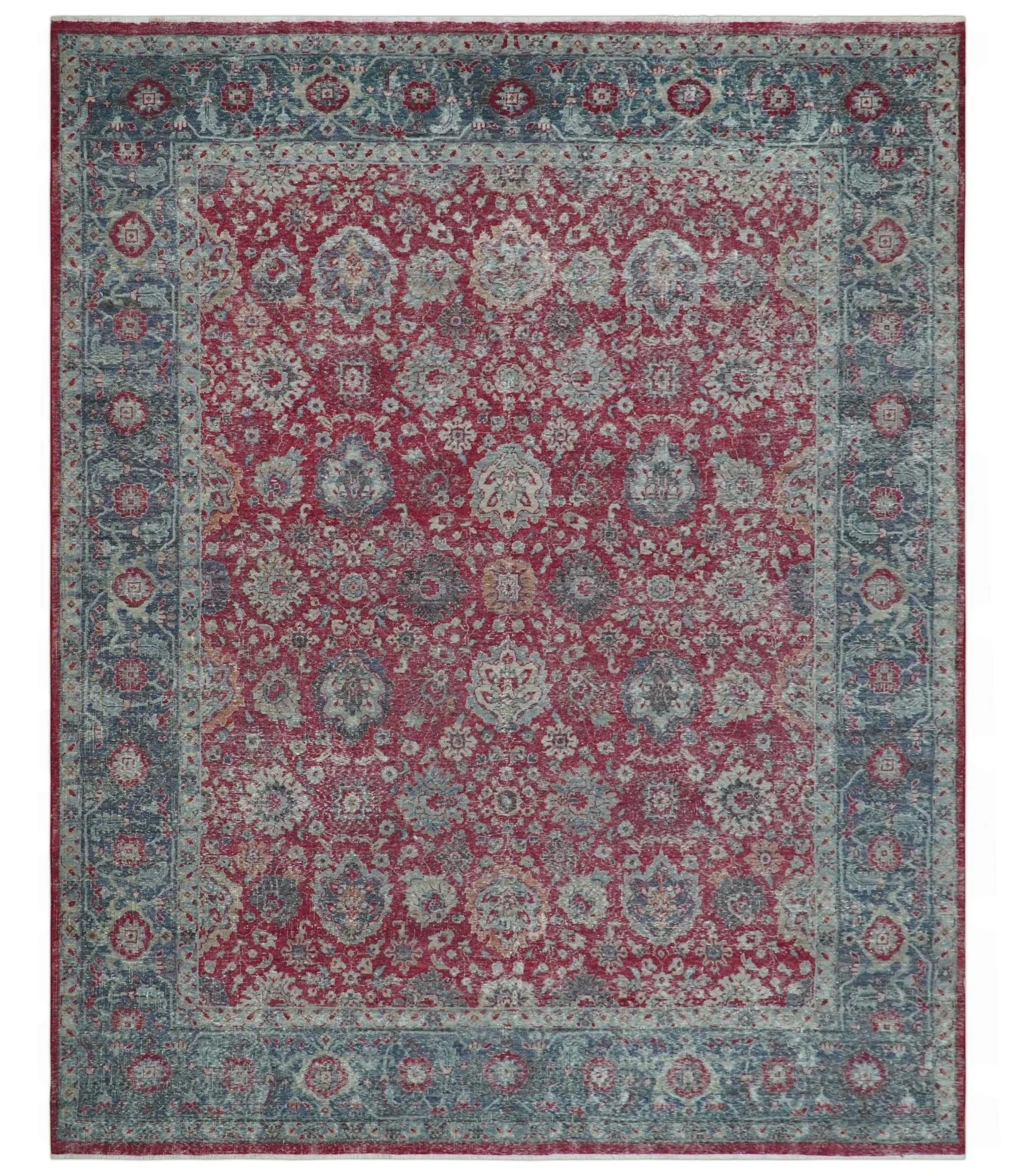 Custom Made Traditional Oriental Design Red And Blue Hand Knotted Wool Area Rug - Image 10
