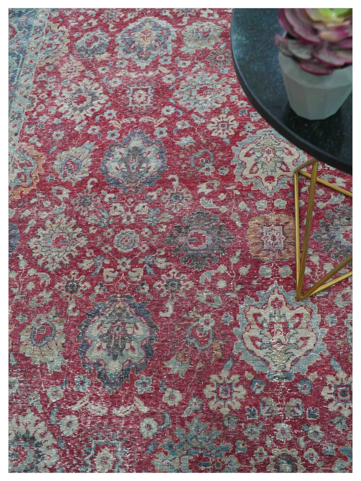 Custom Made Traditional Oriental Design Red And Blue Hand Knotted Wool Area Rug - Image 3