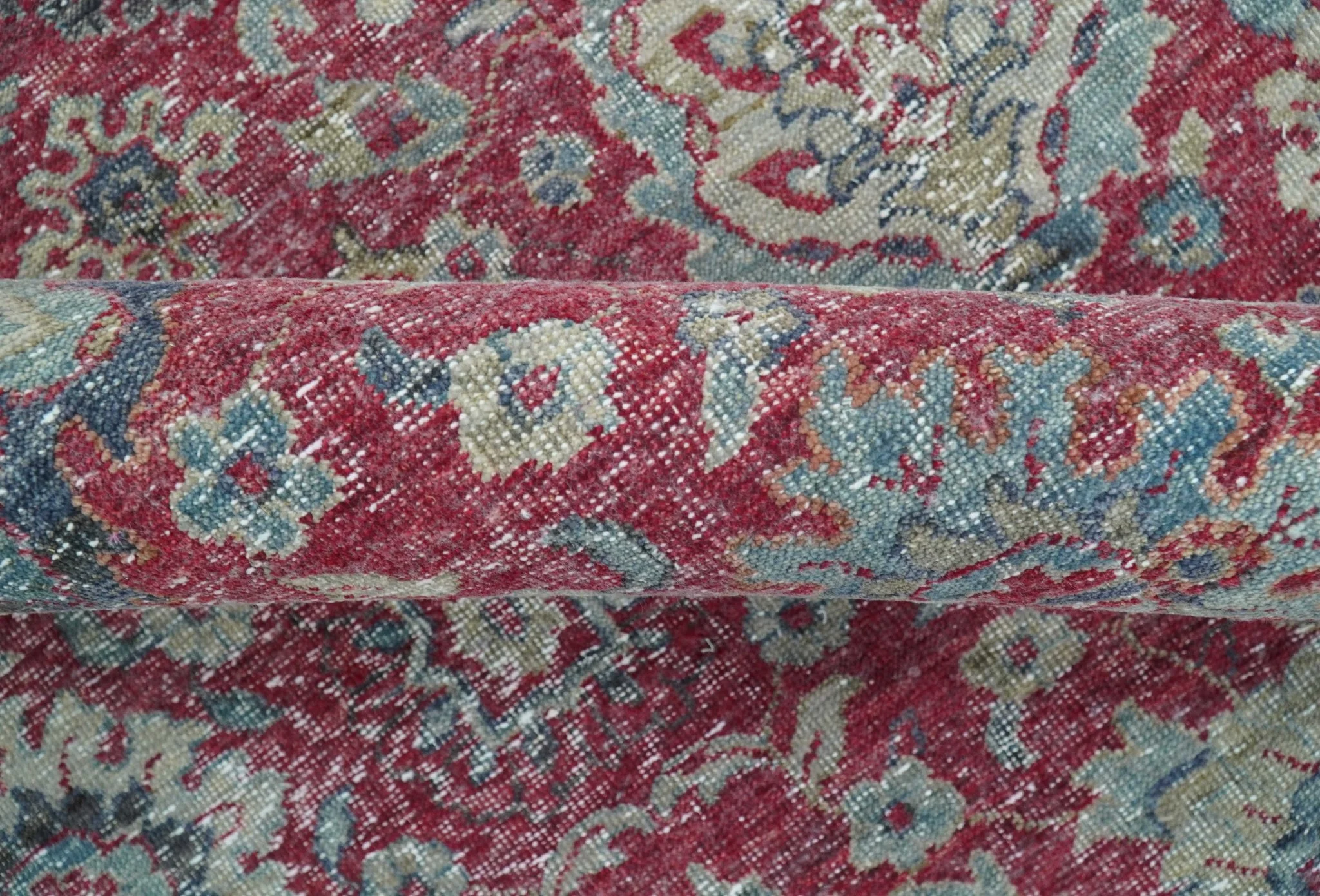 Custom Made Traditional Oriental Design Red And Blue Hand Knotted Wool Area Rug - Image 5