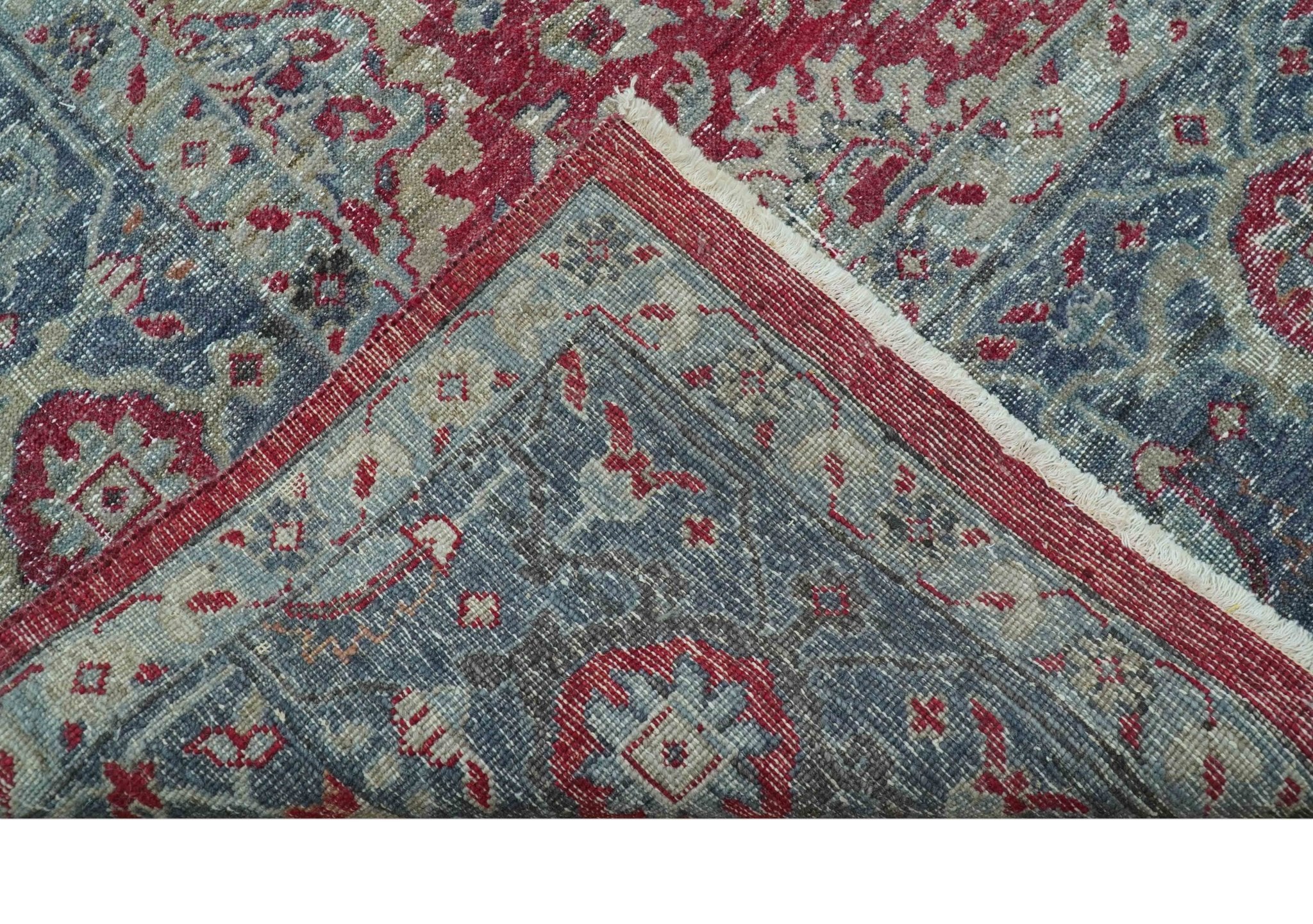 Custom Made Traditional Oriental Design Red And Blue Hand Knotted Wool Area Rug - Image 6
