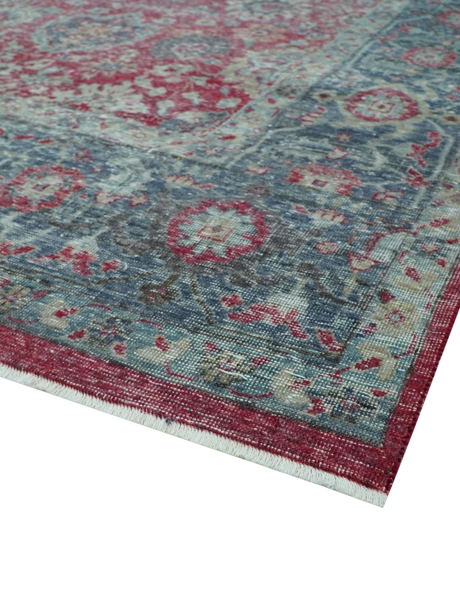Custom Made Traditional Oriental Design Red And Blue Hand Knotted Wool Area Rug - Image 8