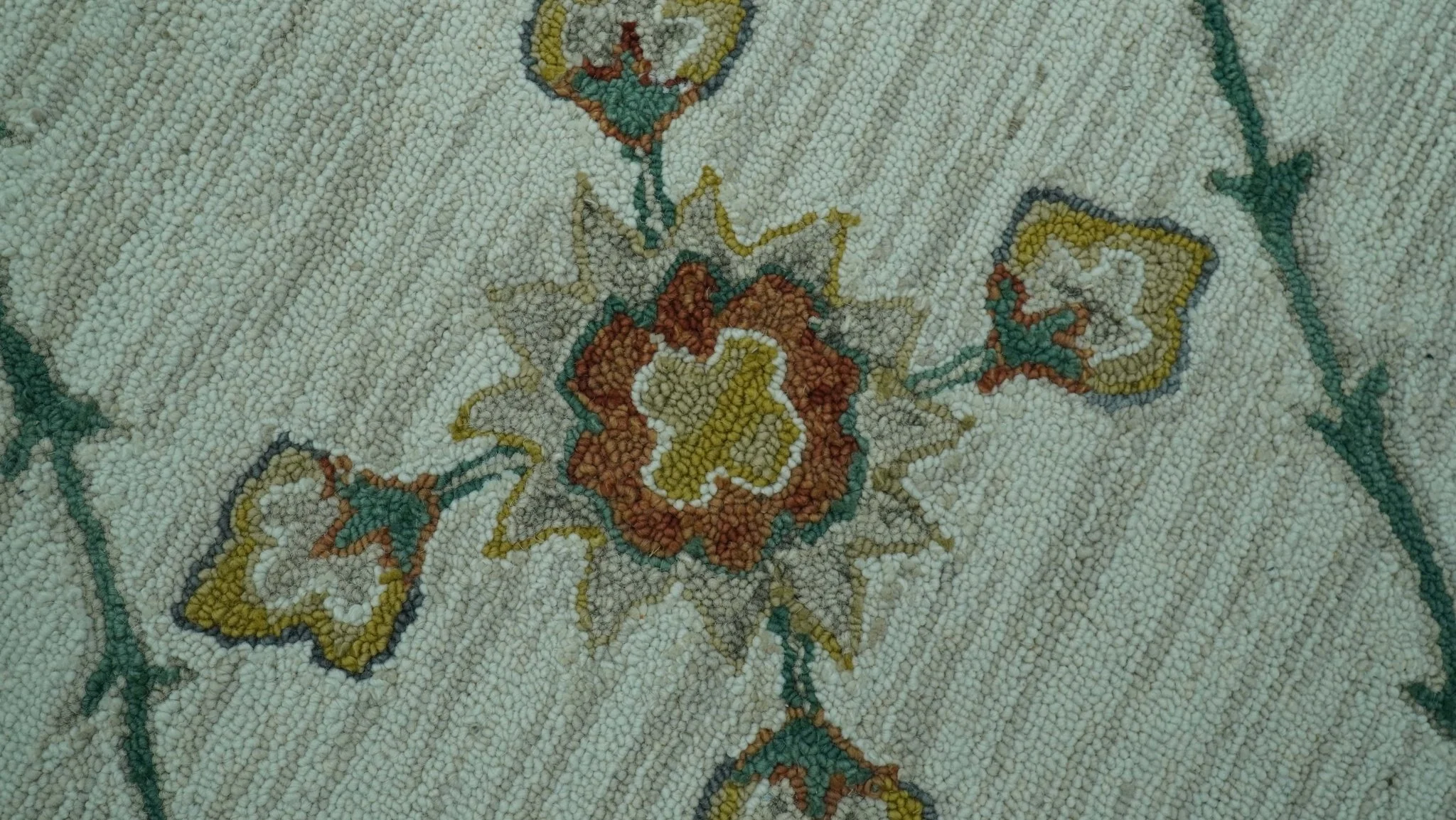 Custom Made Traditional Oriental Design Beige And Ivory Hand-Tufted Wool Area Rug - Image 3