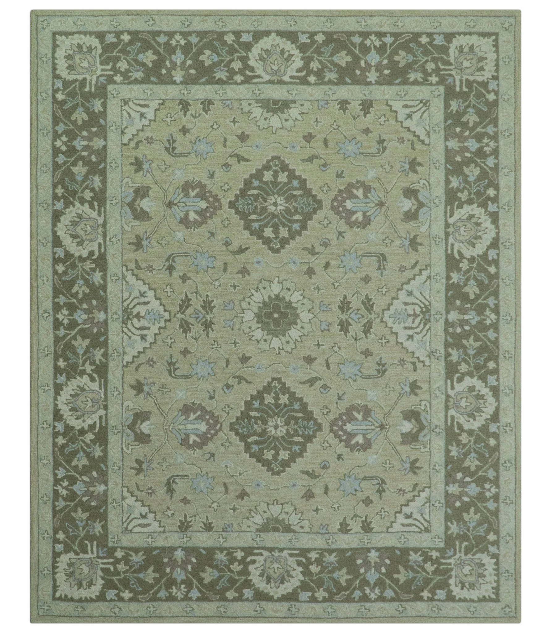 Custom Made Traditional Oriental Design Earthy Beige Hand-Tufted Wool Area Rug - Image 10