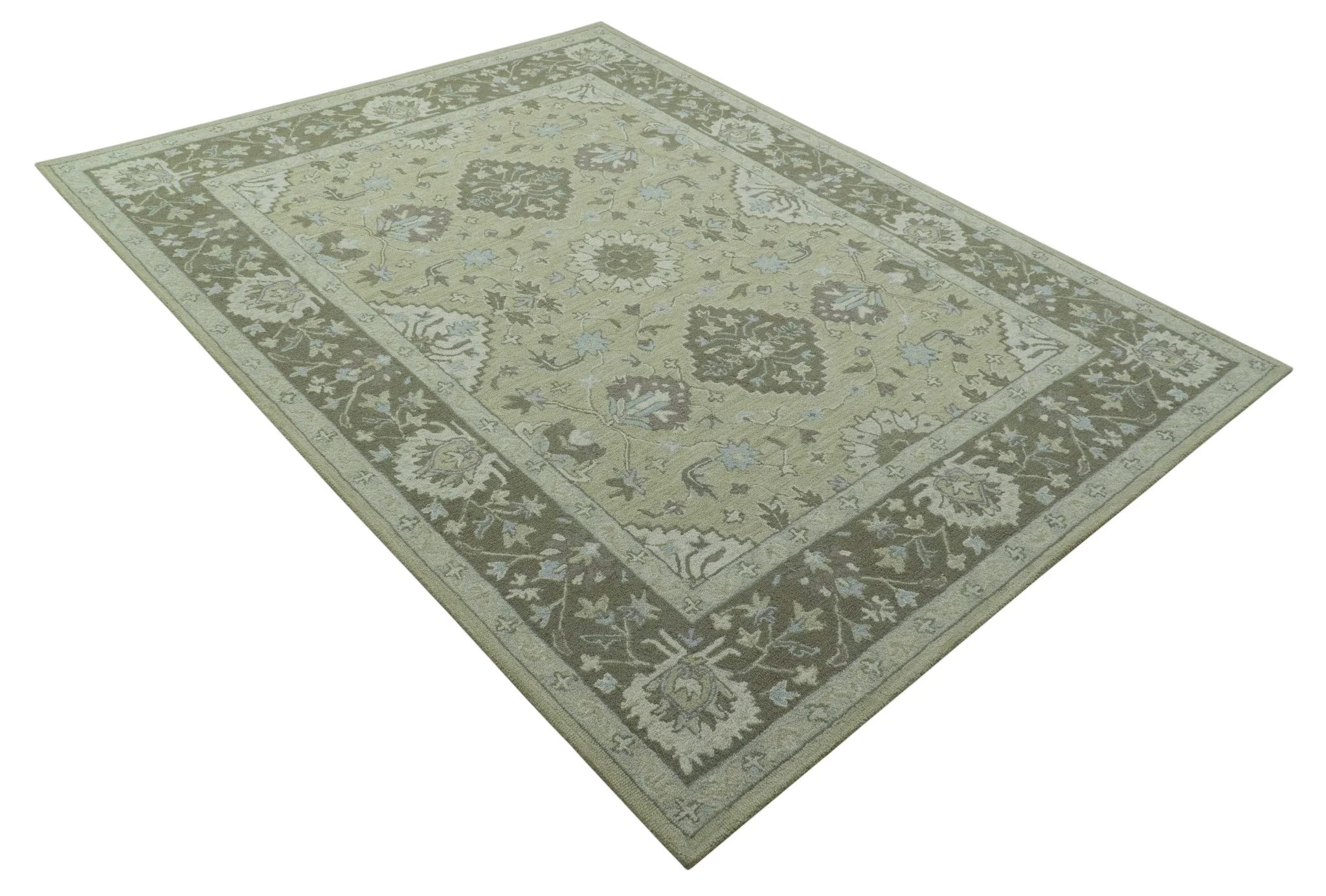 Custom Made Traditional Oriental Design Earthy Beige Hand-Tufted Wool Area Rug - Image 11